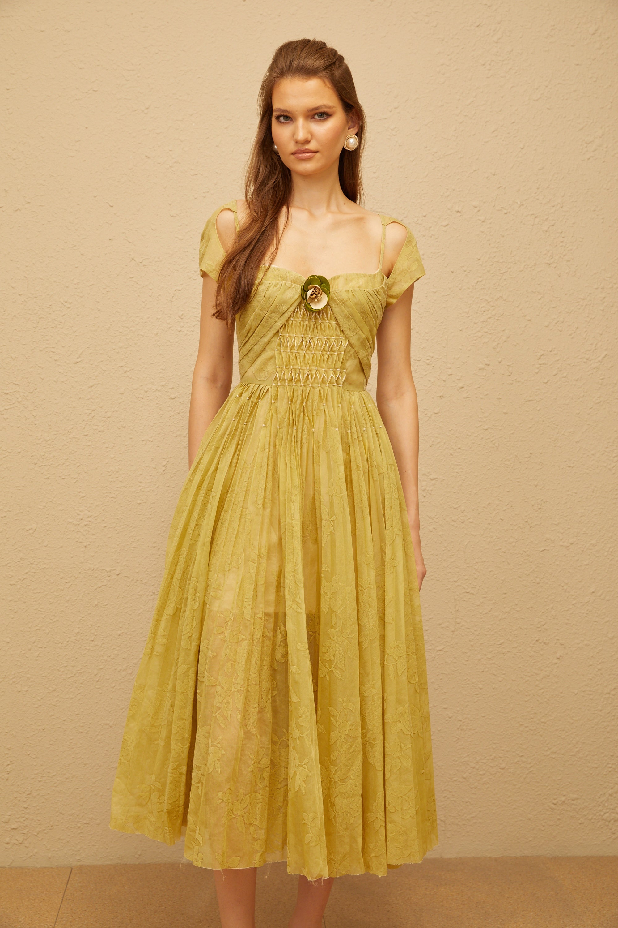 Béryl Green Floral Jacquard Midi Dress (Final Sale-US Only)