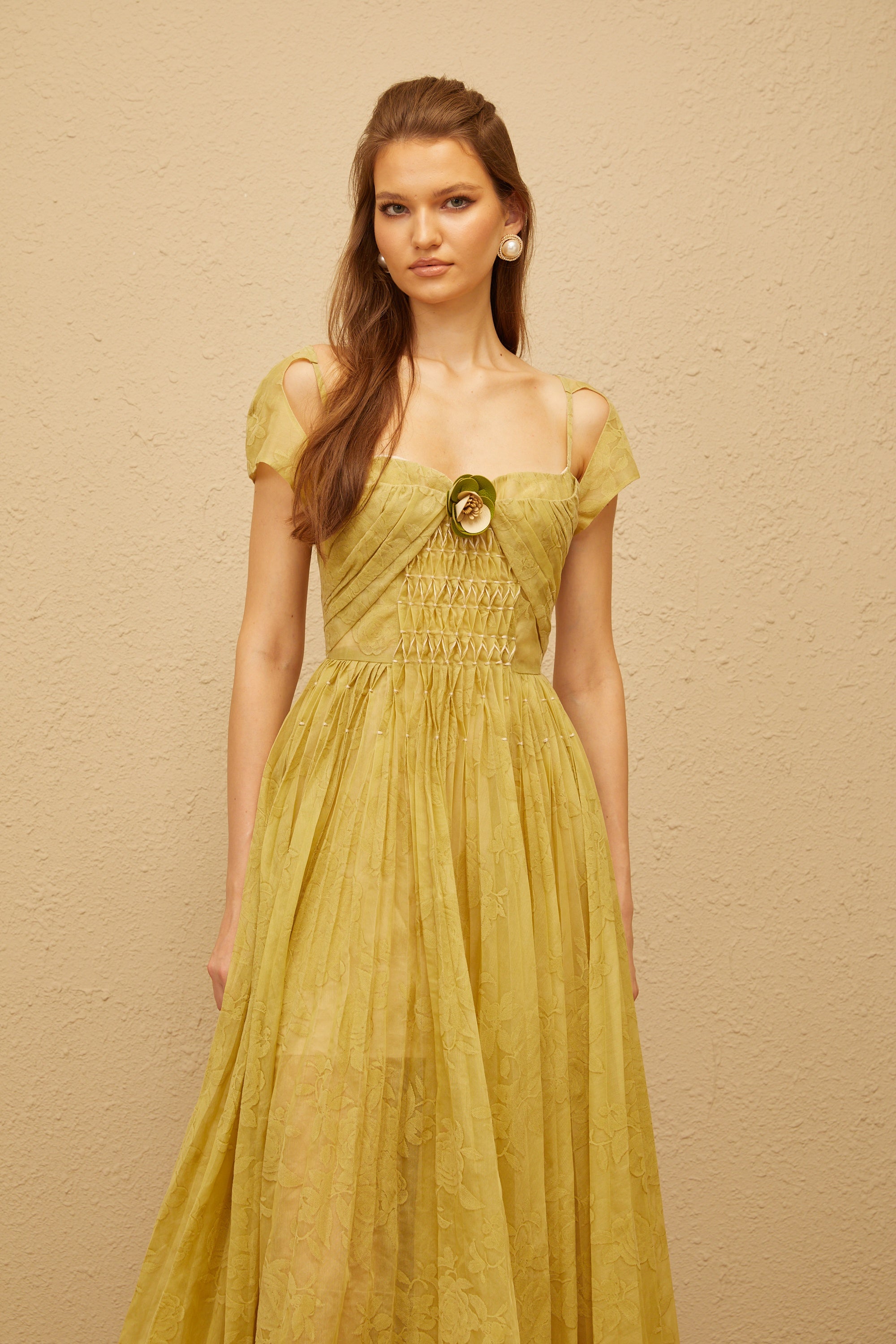 Béryl Green Floral Jacquard Midi Dress (Final Sale-US Only)