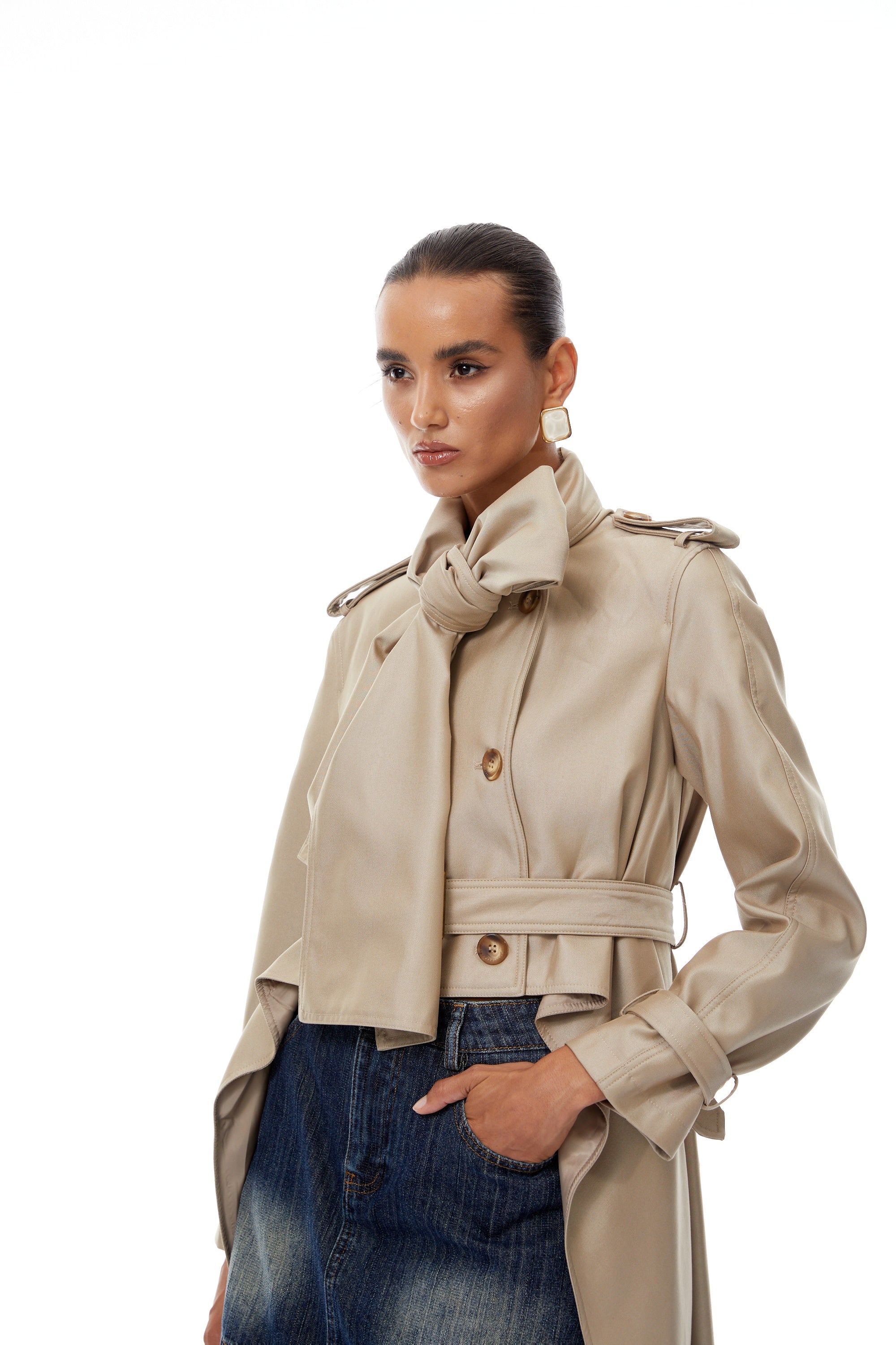 Szabina Khaki Asymmetrical Short Trench Coat – Miss Rosier
