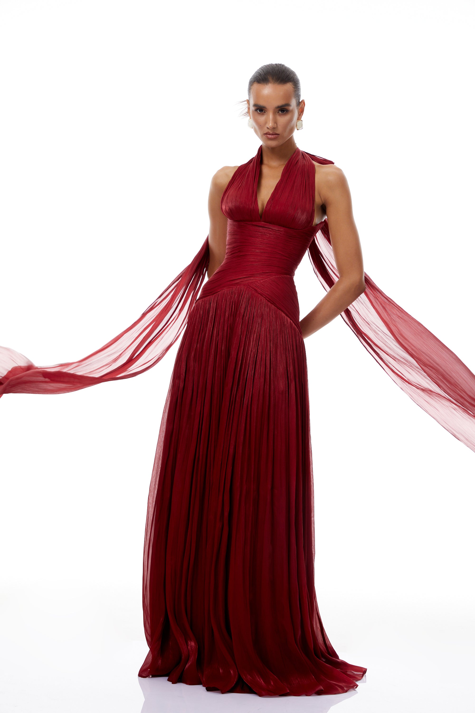 Uranie Red Gathered Maxi Dress