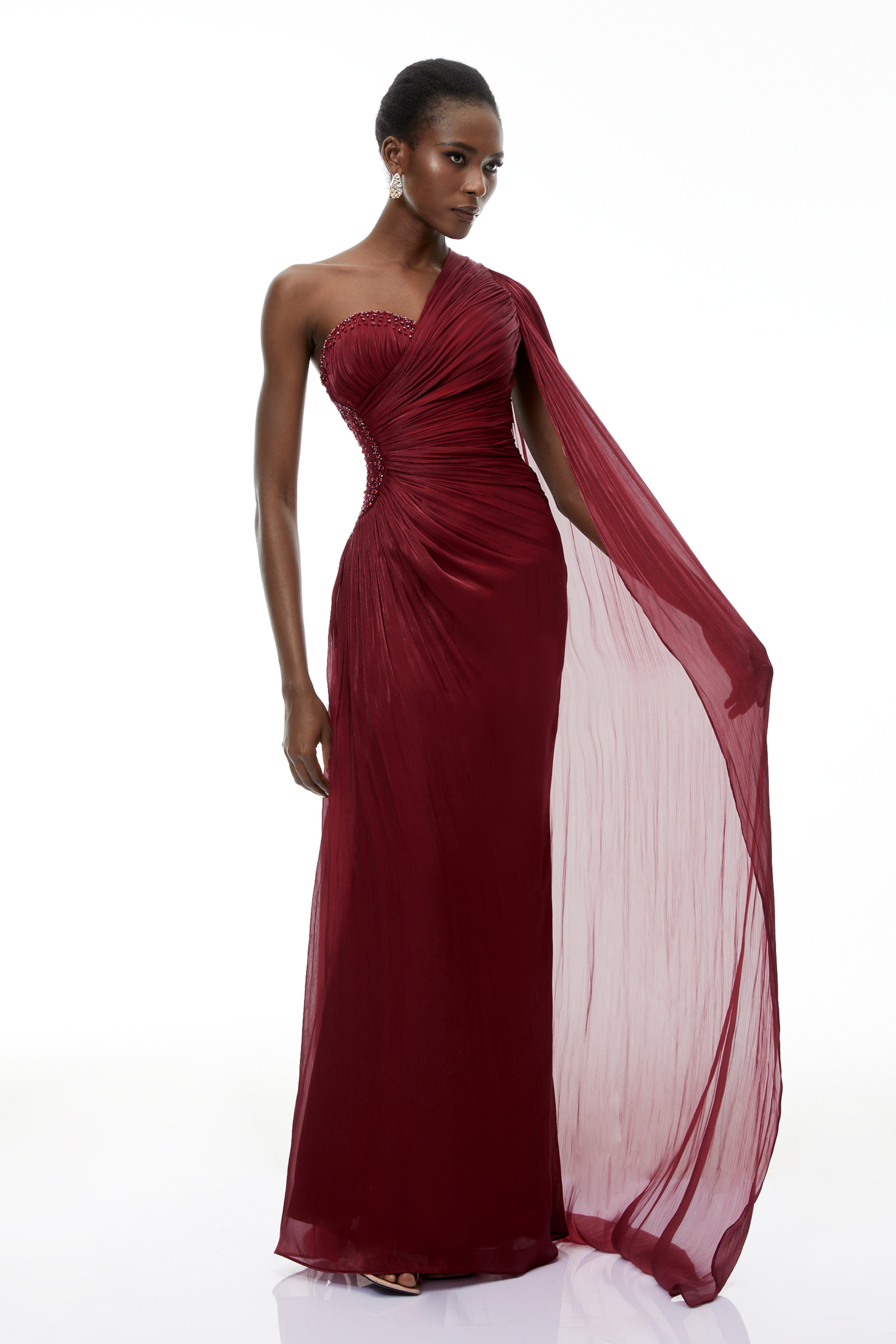 Katrin Red One Shoulder Ruched Maxi Dress – Miss Rosier - Women's