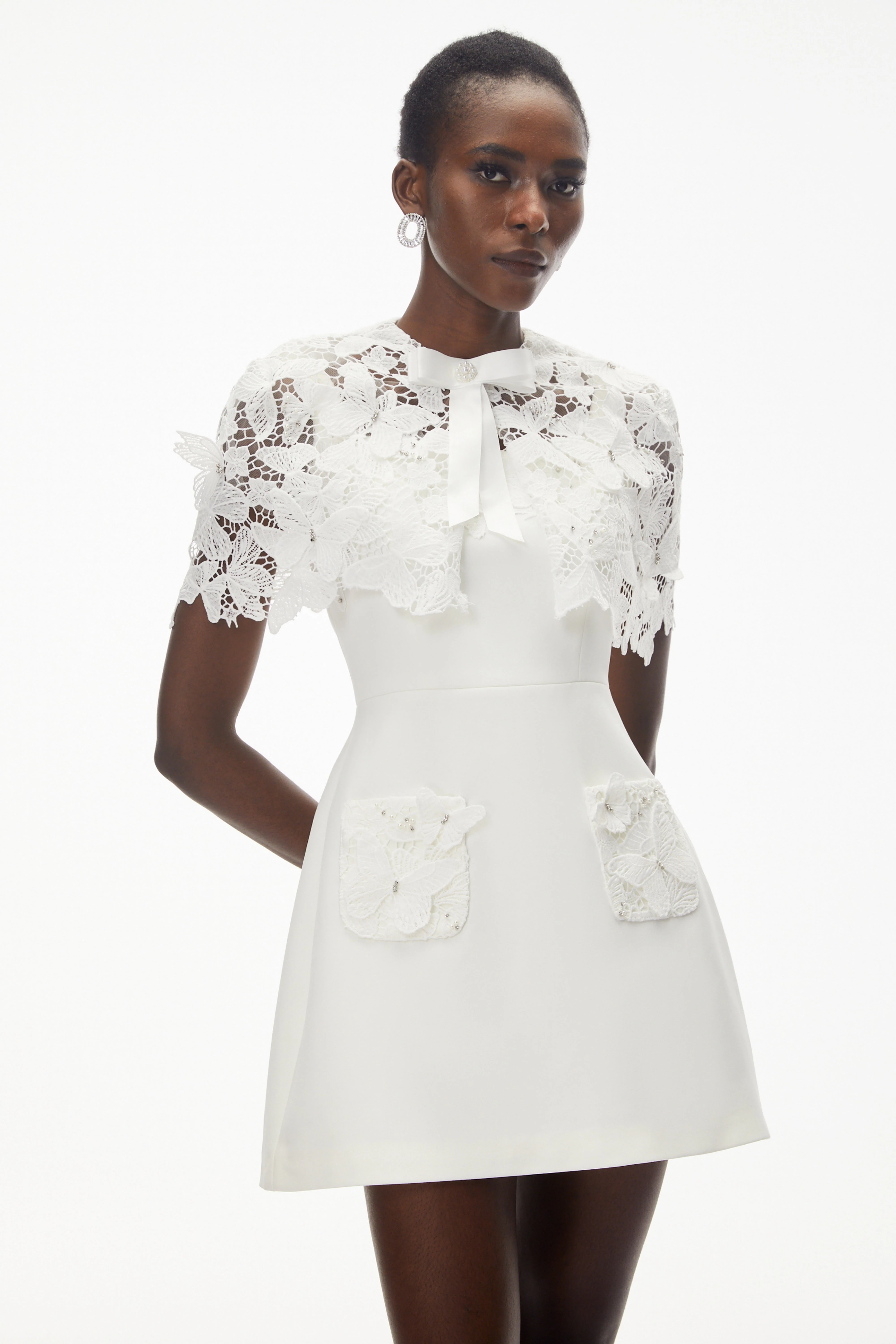 Ava White Floral Lace Mini Dress with Butterfly Applique (Final Sale-US Only)