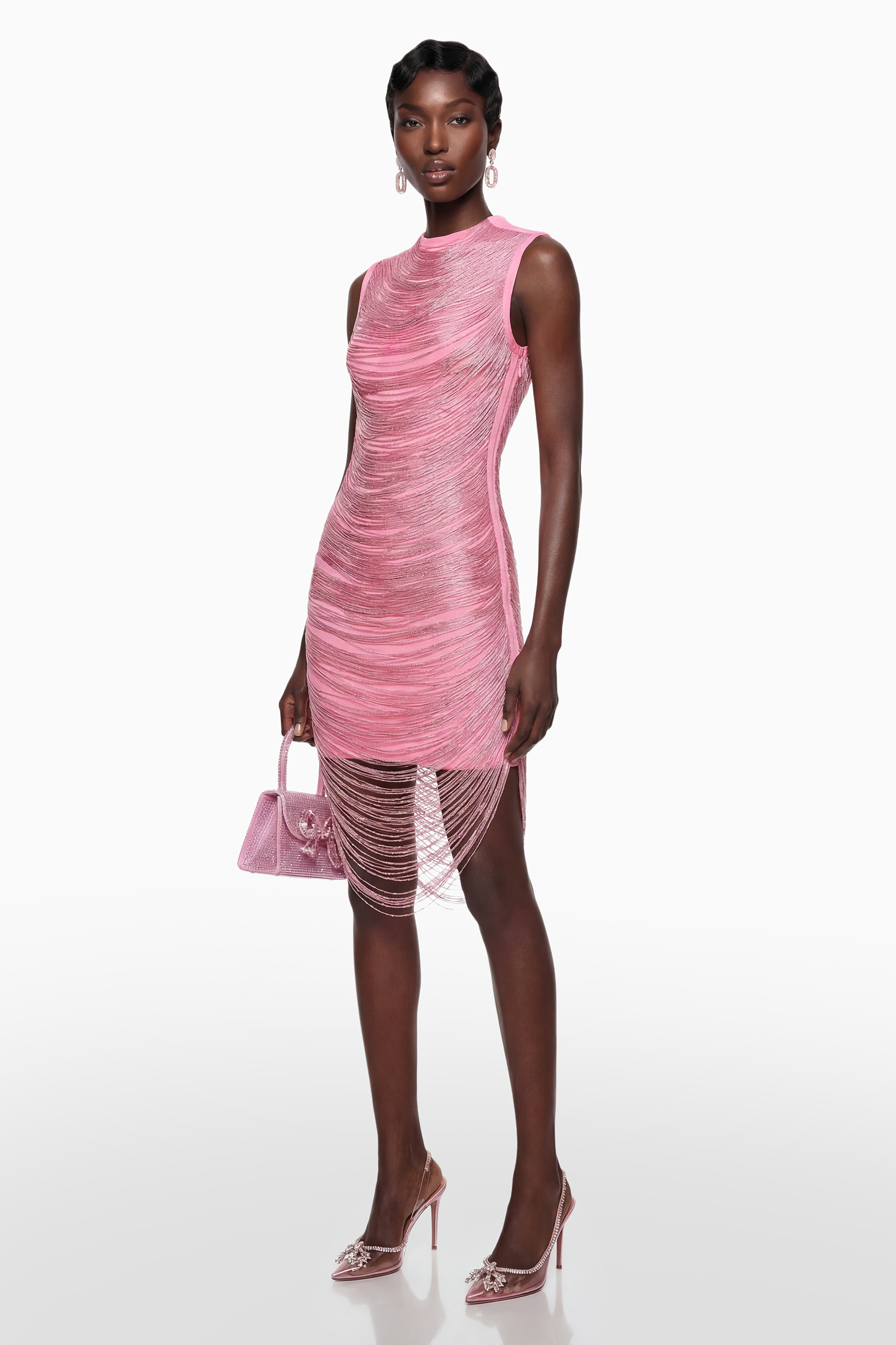 Eleonora Pink Fringed Bandage Mini Dress (Final Sale-US Only)