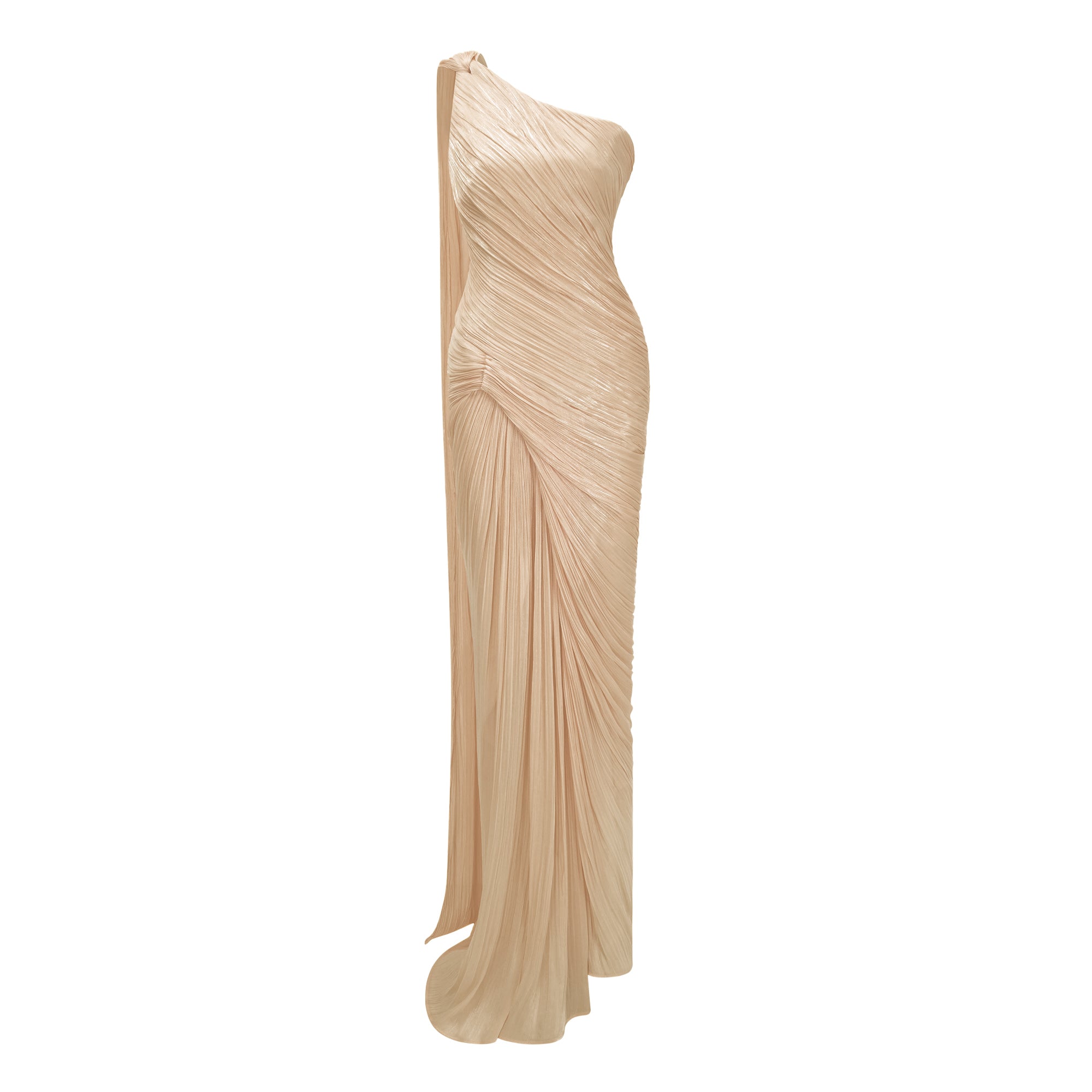 Meissa Neutral Asymmetrical Ruched Maxi Dress – Miss Rosier