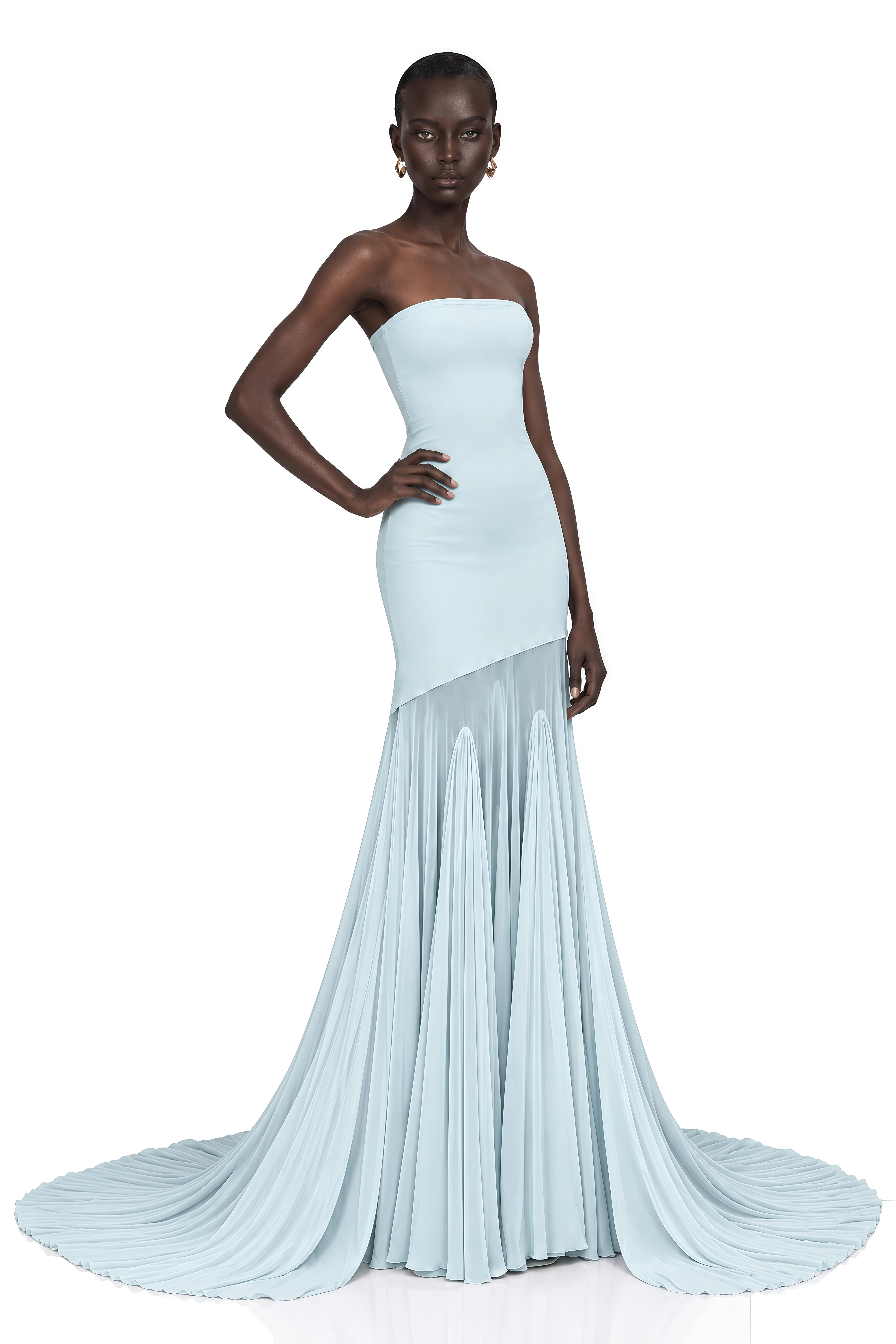Josiane Blue Off-shoulder Sheer Tulle Maxi Dress