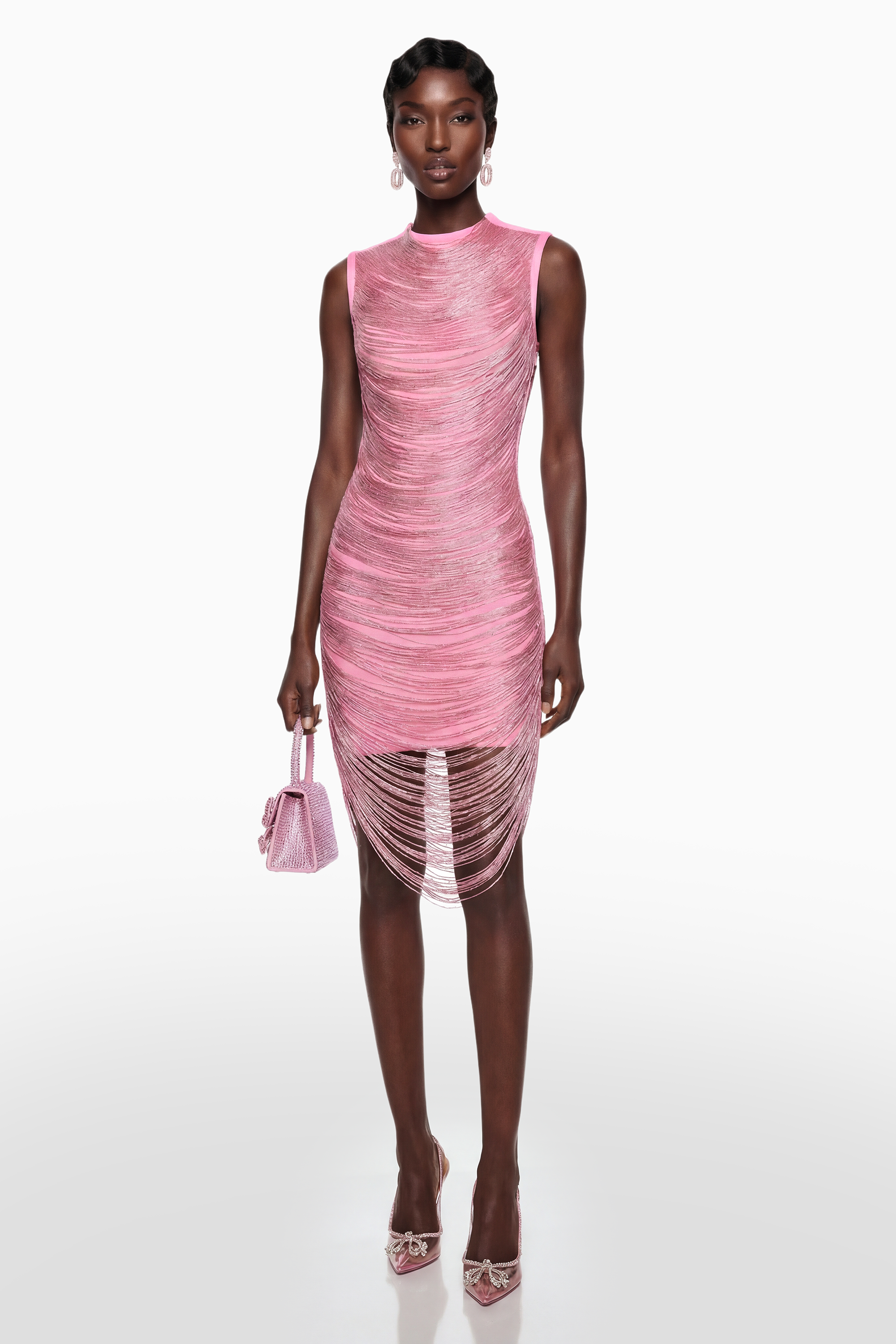 Eleonora Pink Fringed Bandage Mini Dress (Final Sale-US Only)