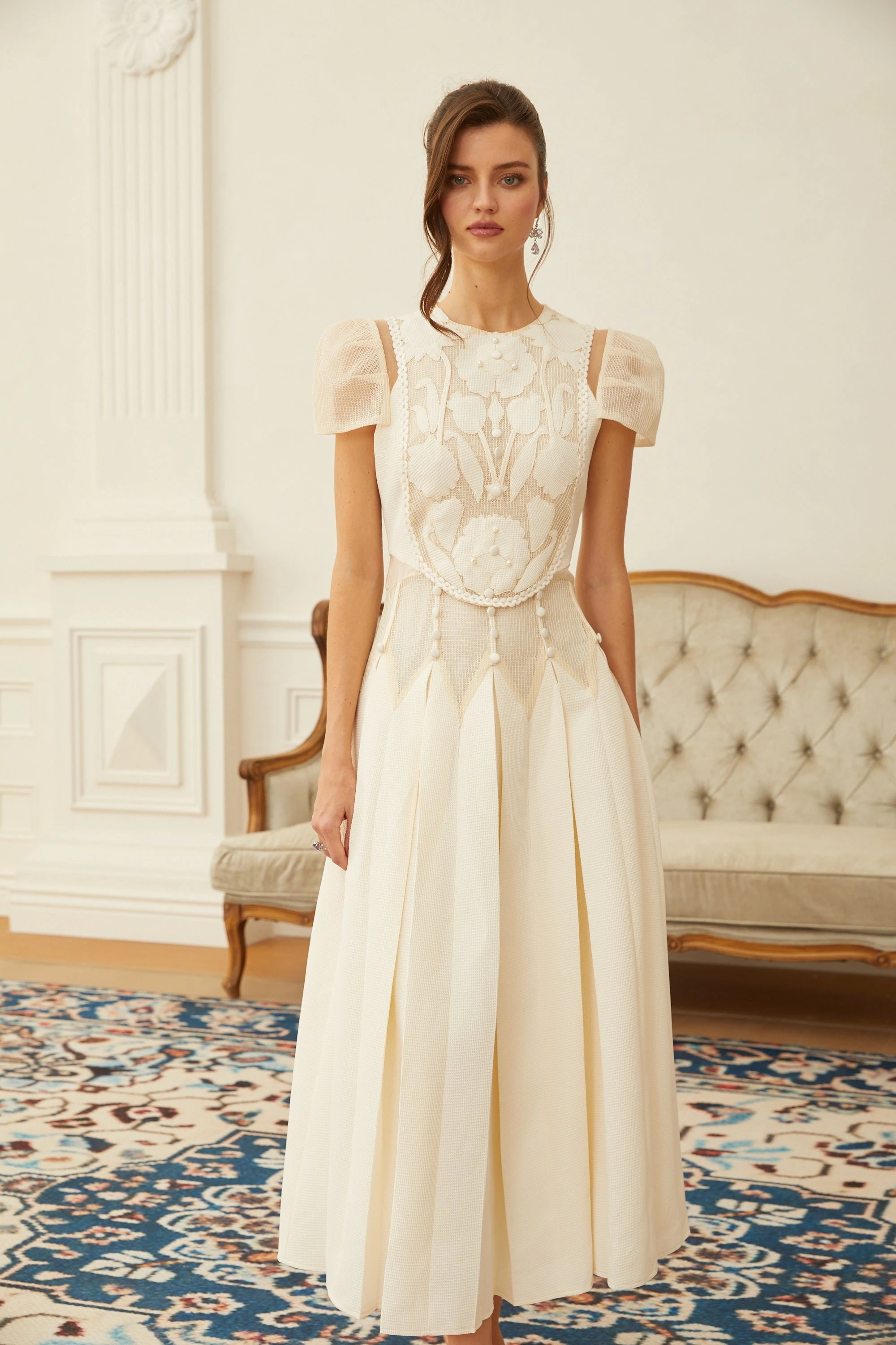 White Flower Embroidered Maxi Dress