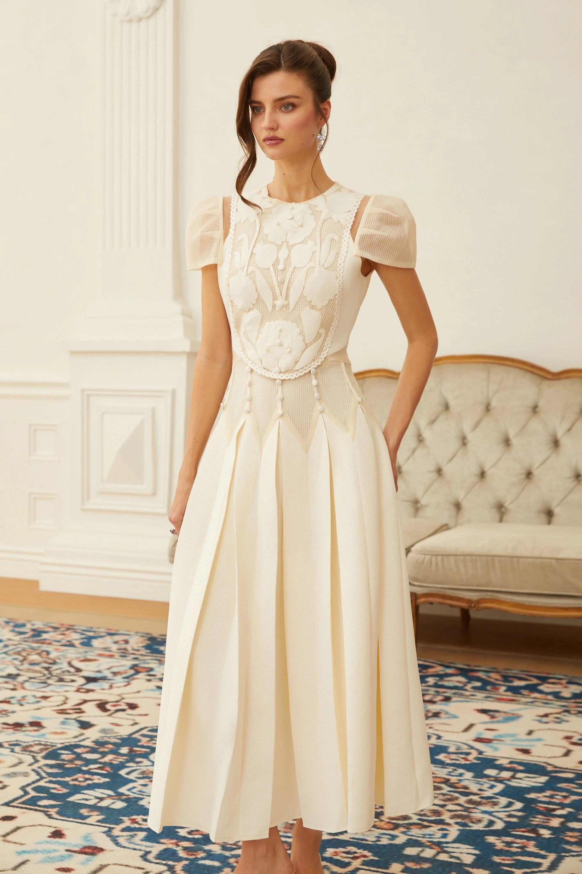 White Flower Embroidered Maxi Dress