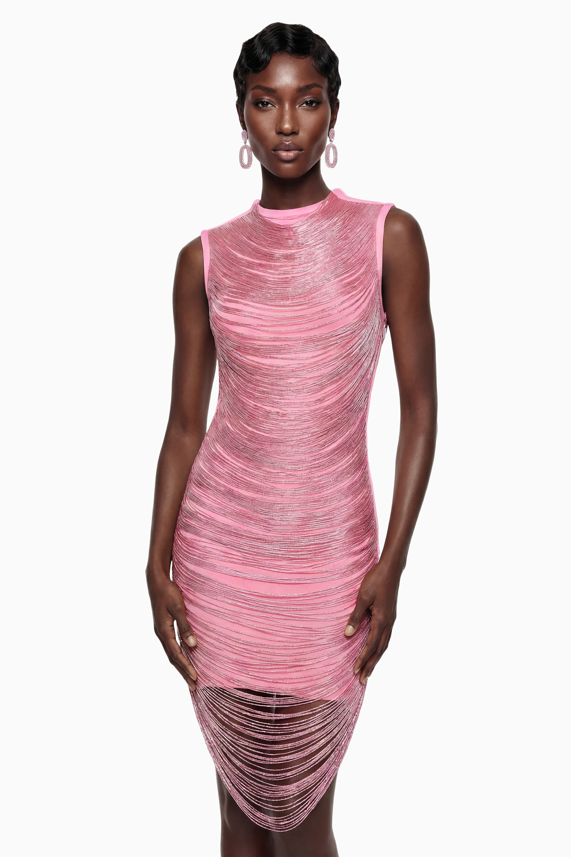 Eleonora Pink Fringed Bandage Mini Dress (Final Sale-US Only)