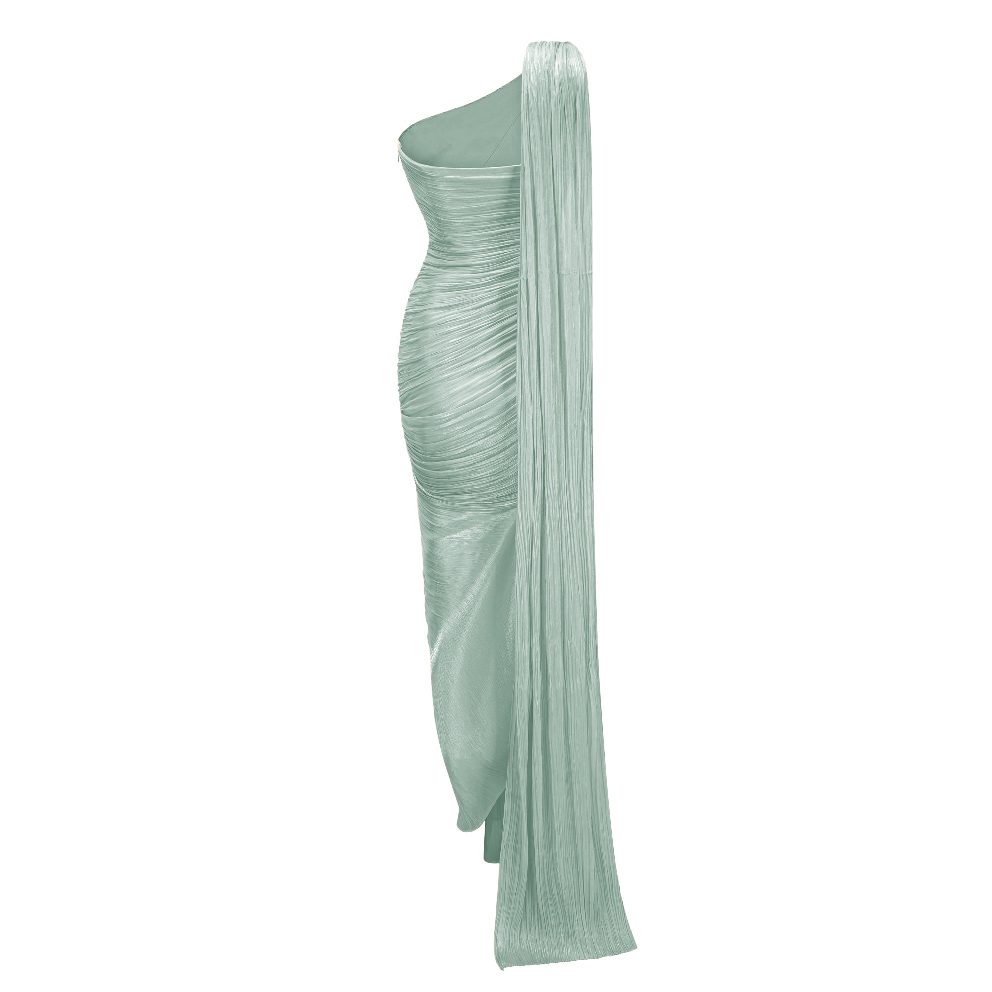 Meissa Green Asymmetrical Ruched Maxi Dress – Miss Rosier