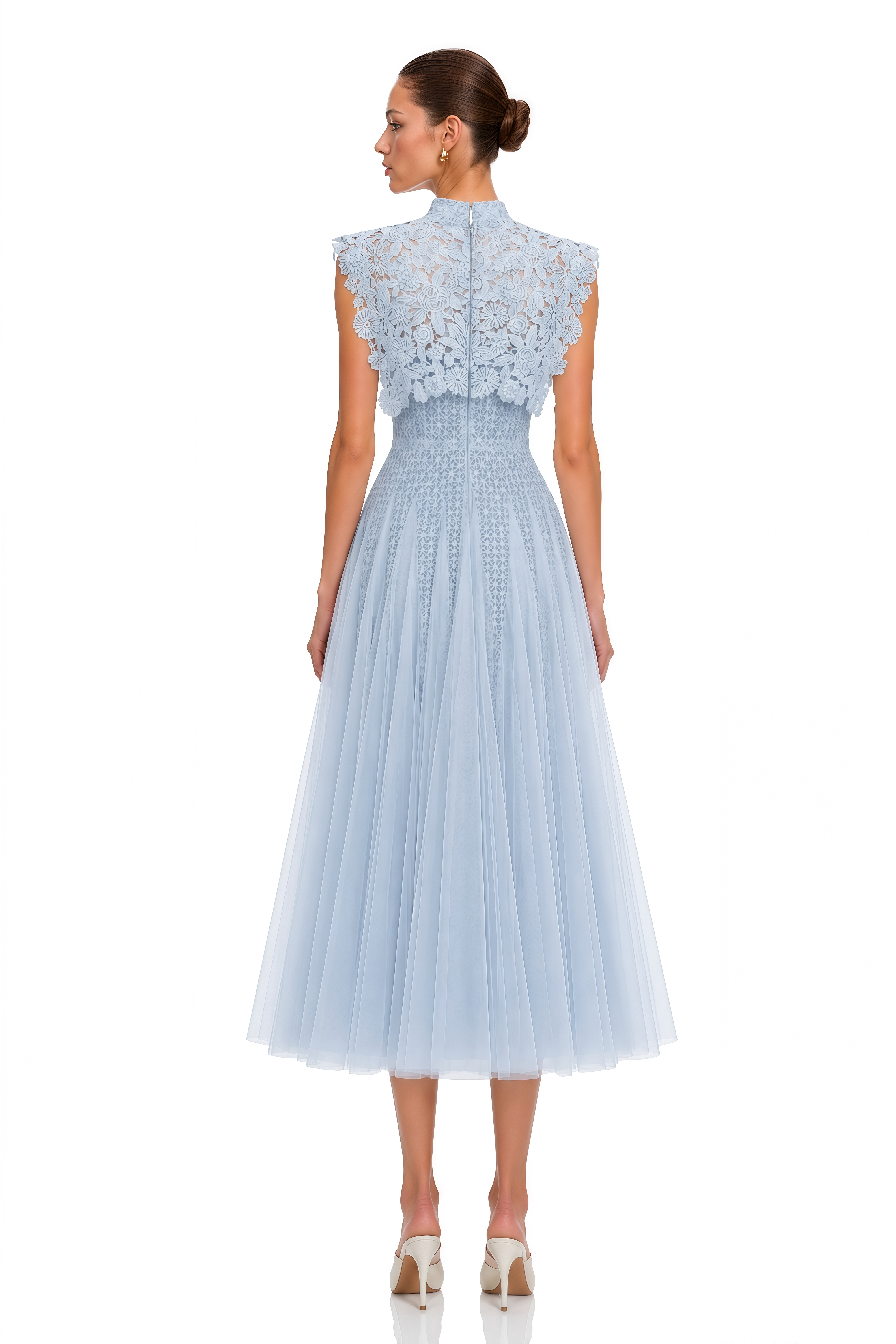 Margaret Blue Floral Crochet Midi Dress