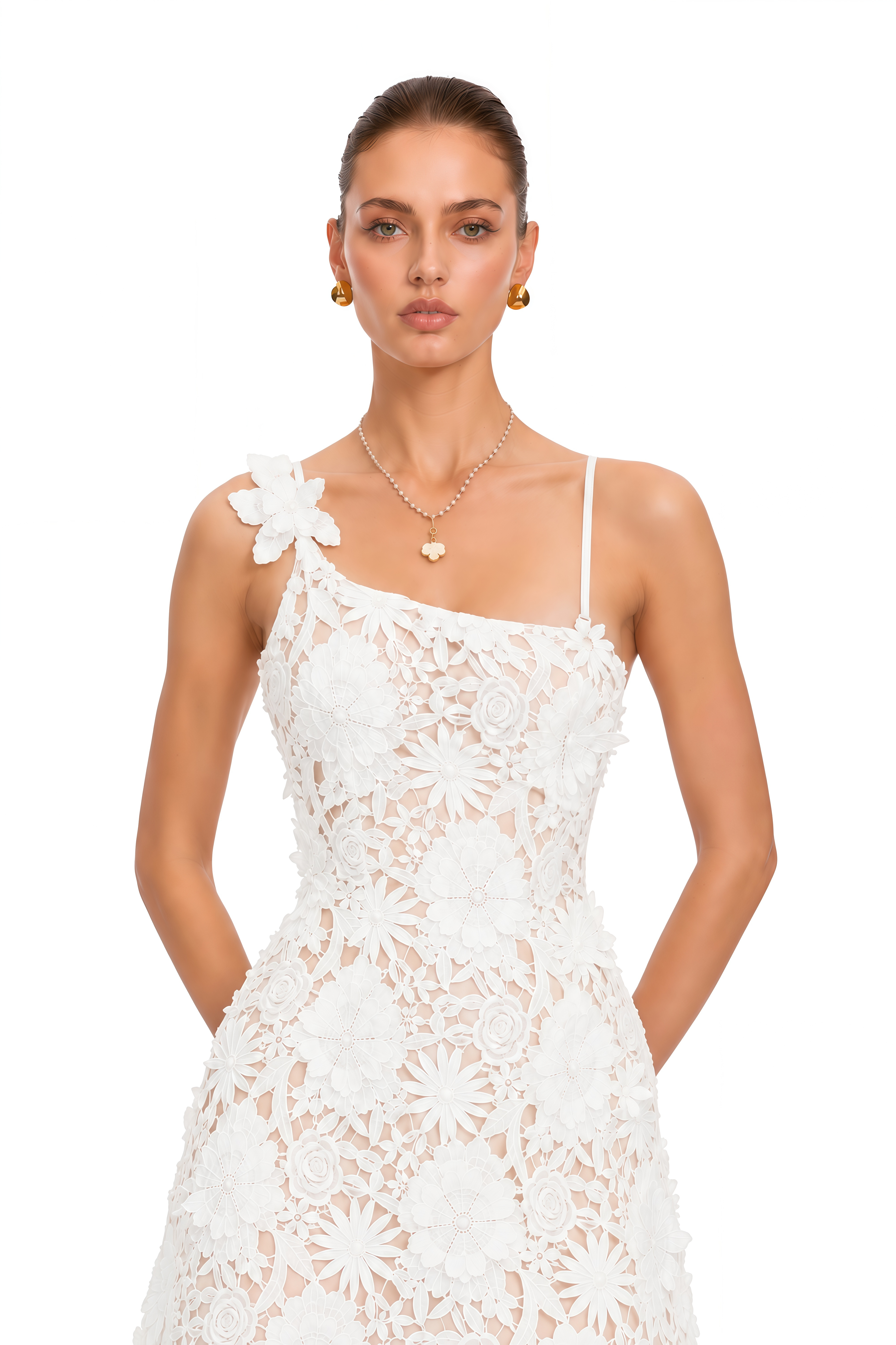 Juliana White Sleeveless Lace Mini Dress with 3D Florals