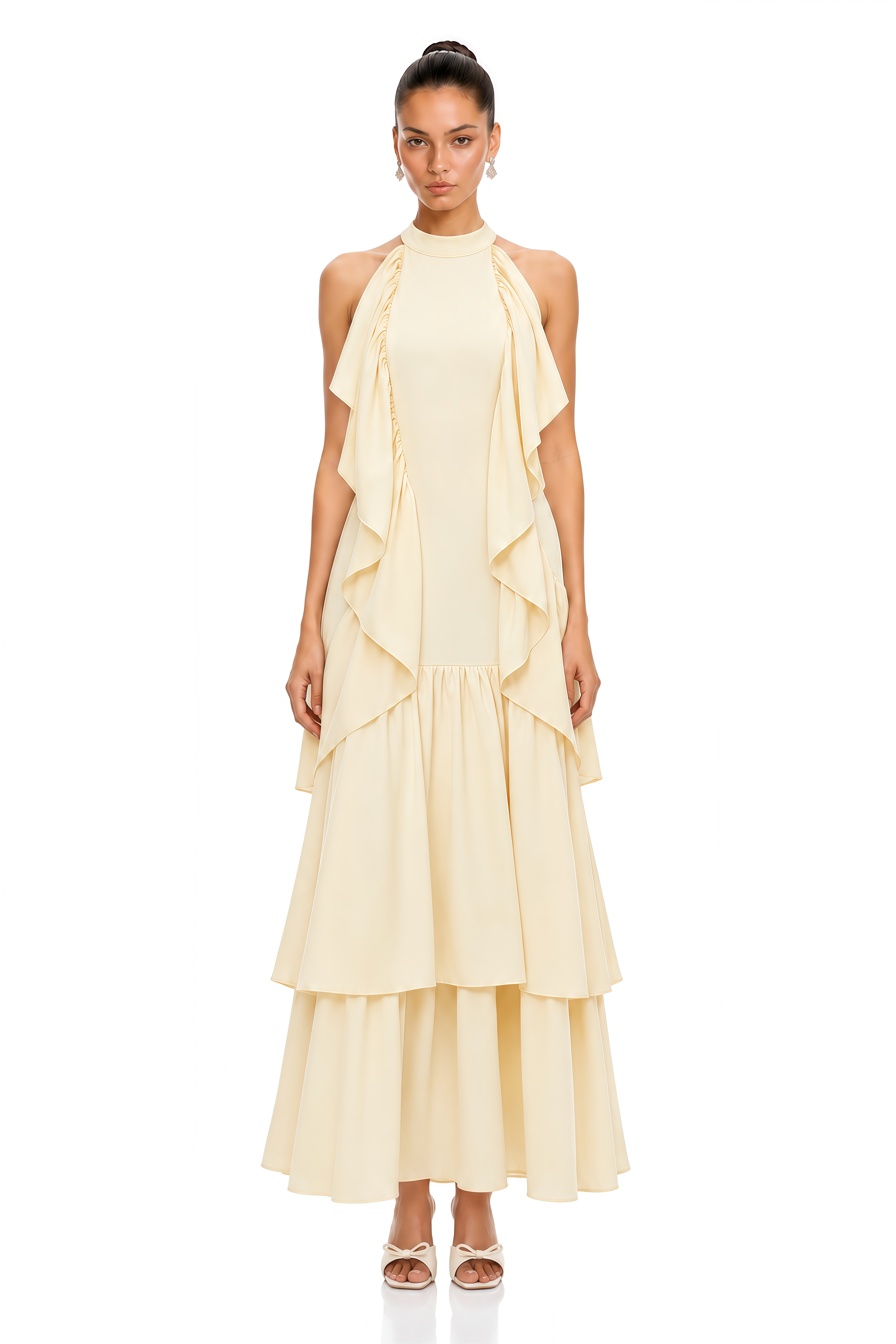 Ambre Yellow Ruched Sleeveless Maxi Dress