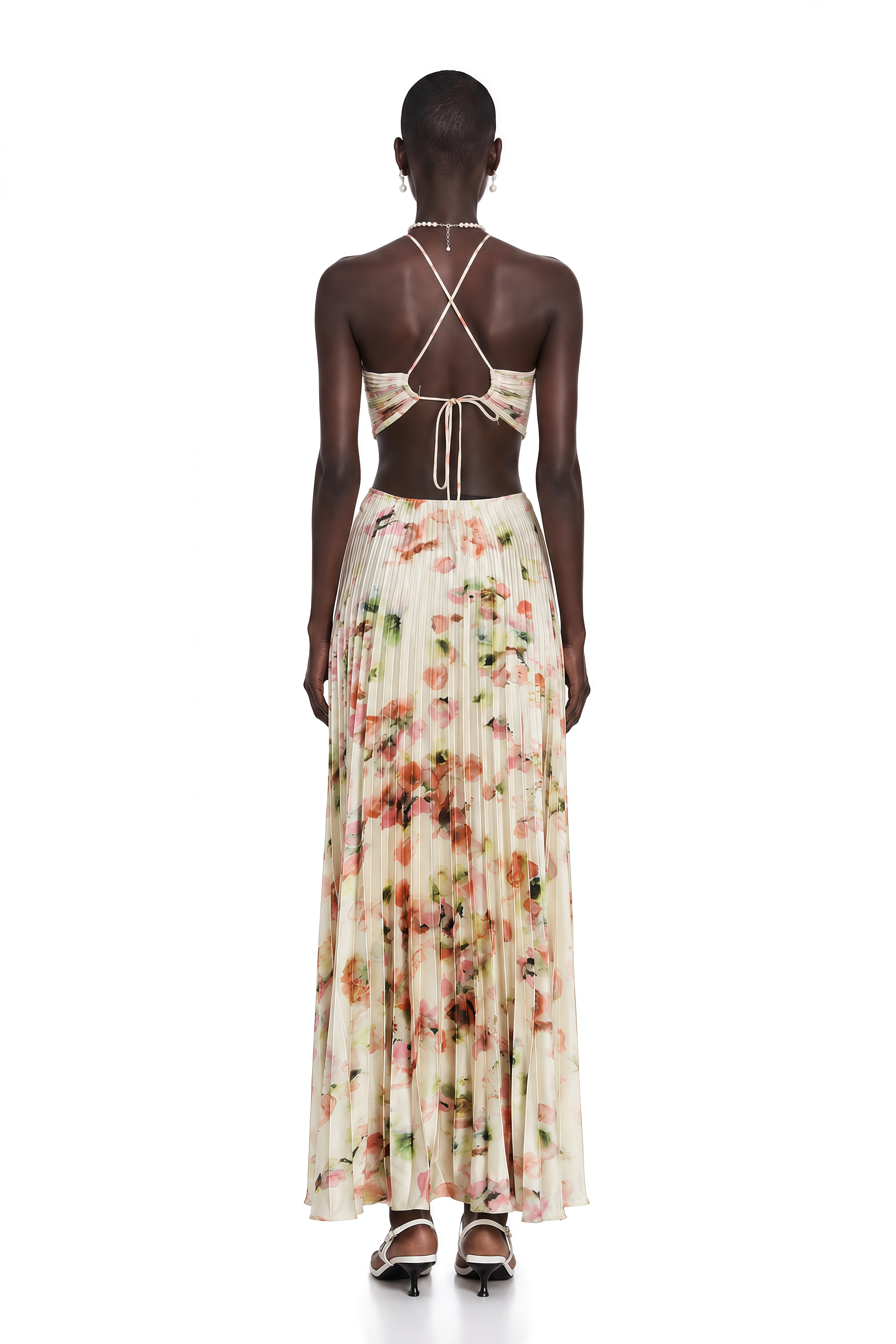 Andréa cut-out floral-print pleated maxi dress – Miss Rosier