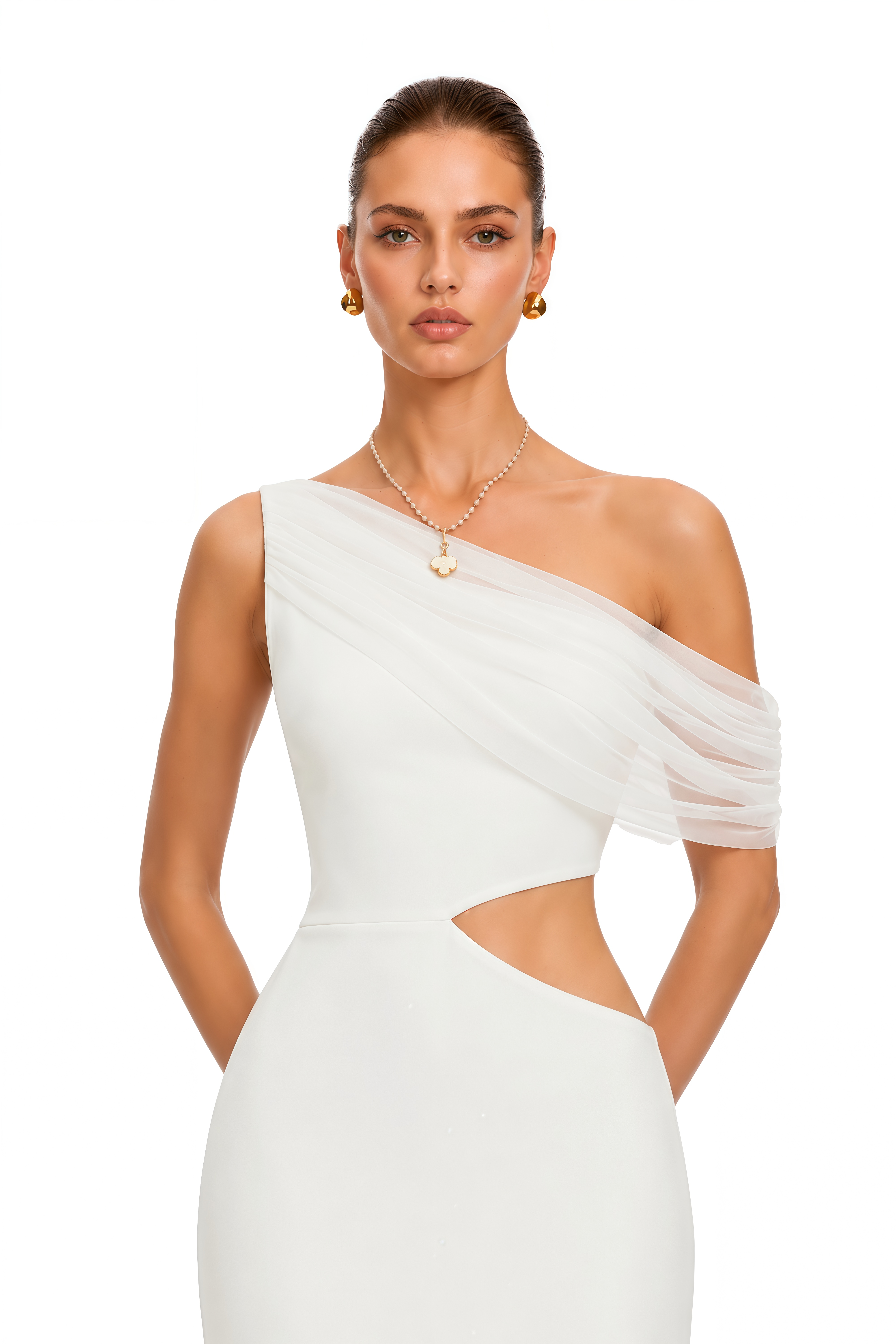 Renan White One Shoulder Cut-Out Maxi Dress