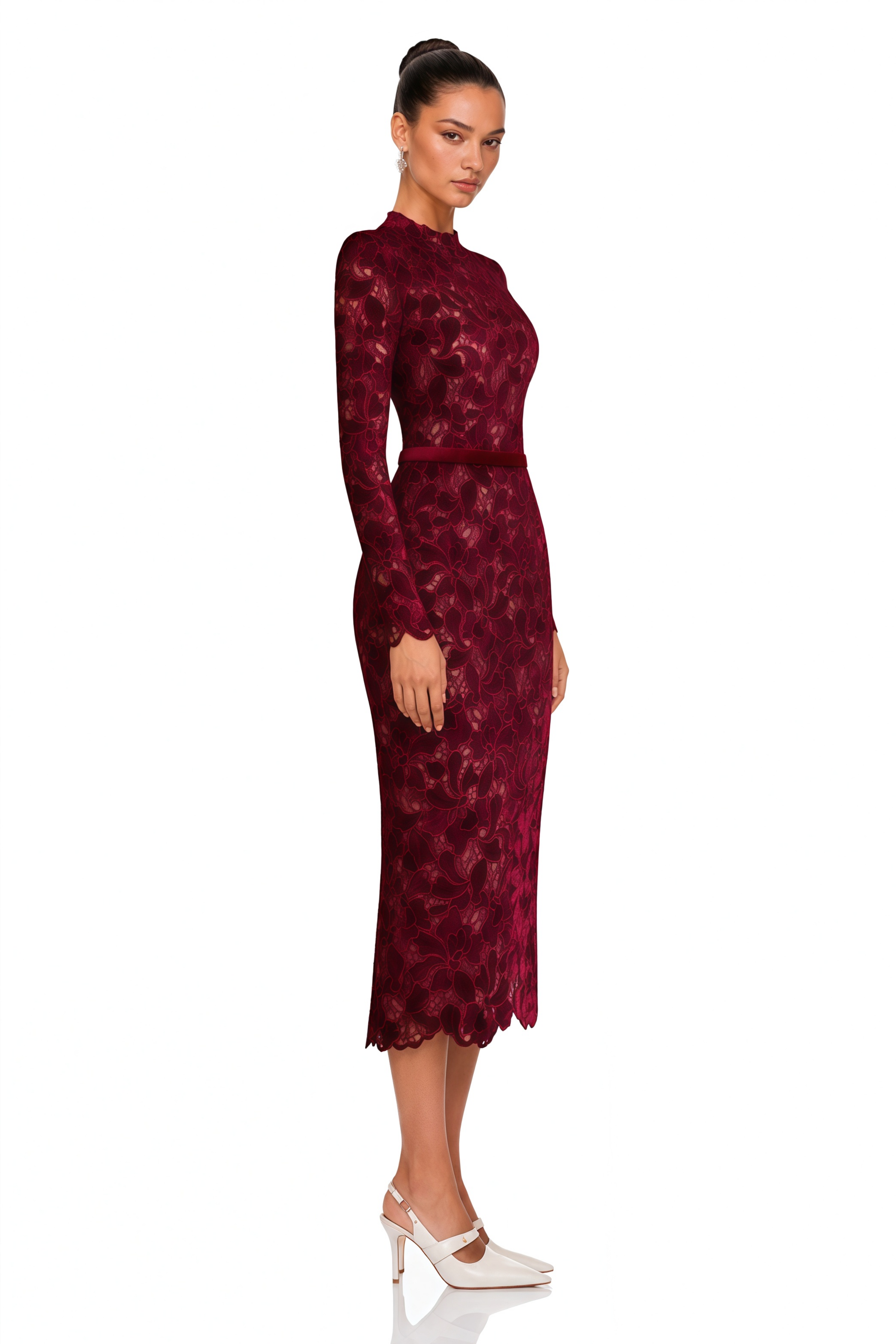 Hafdis Red Floral Embroidered Midi Dress