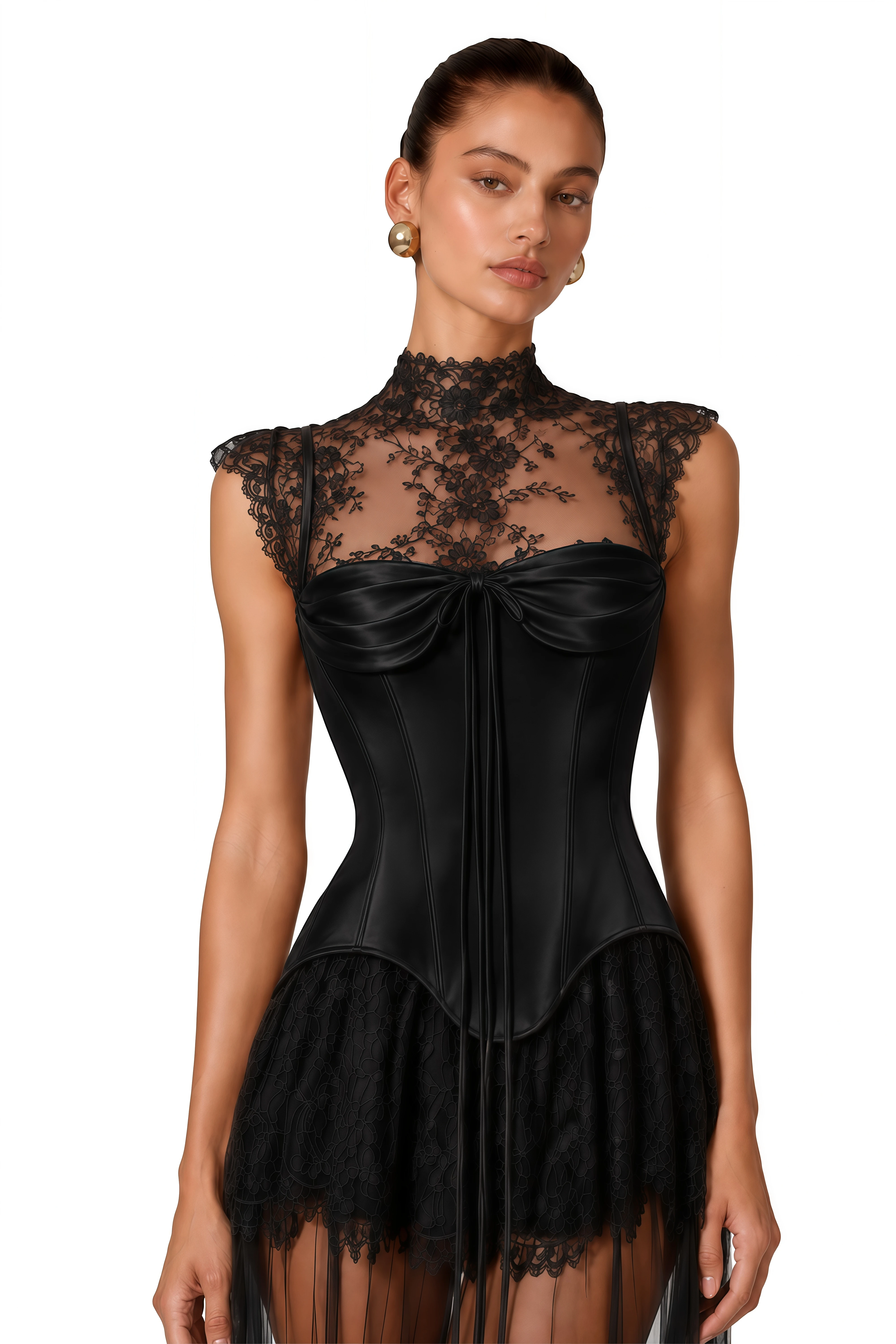 Michalina Black Lace Convertible Gown with Detachable Skirt