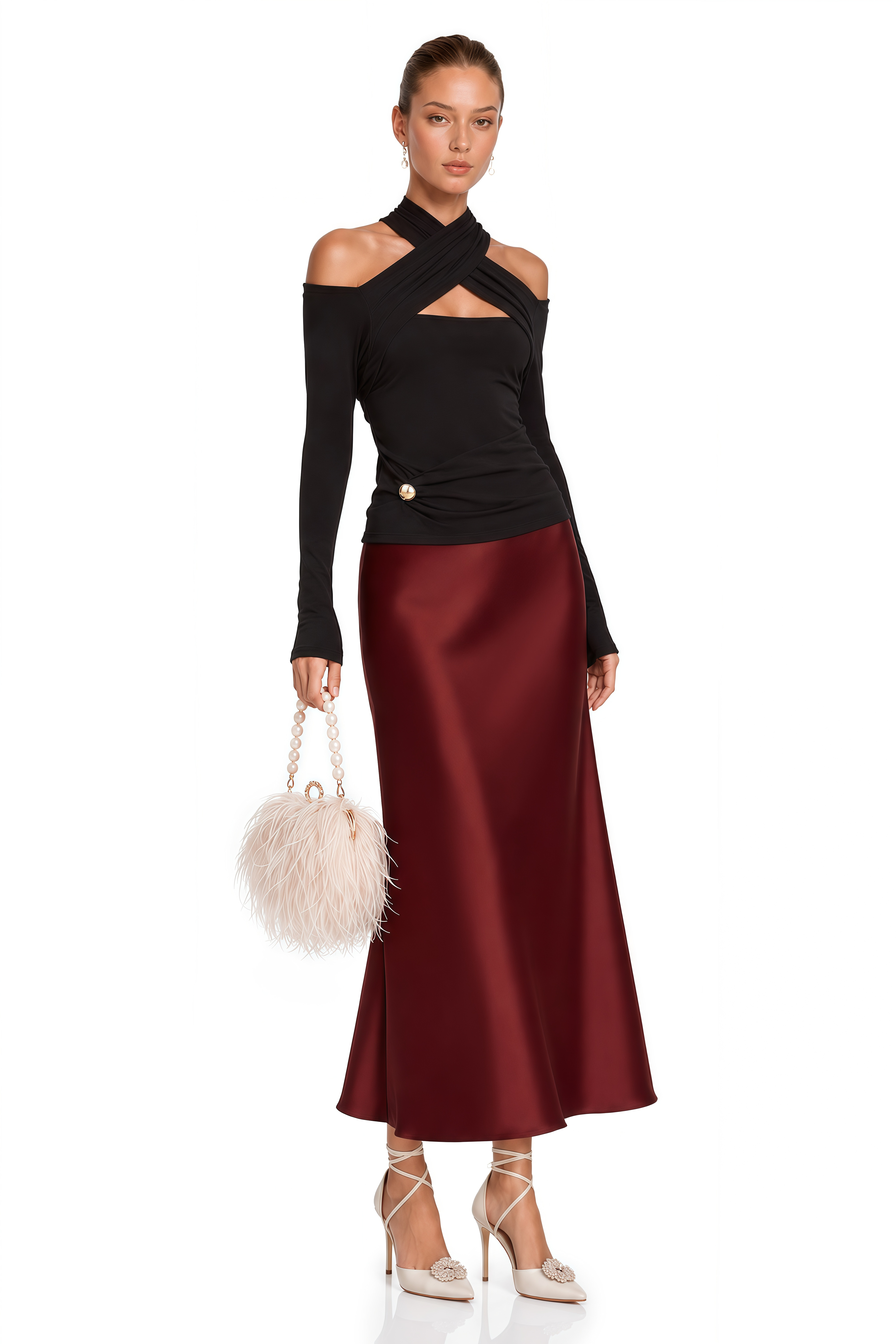 Odette Black Ruched Stretch-Jersey Top