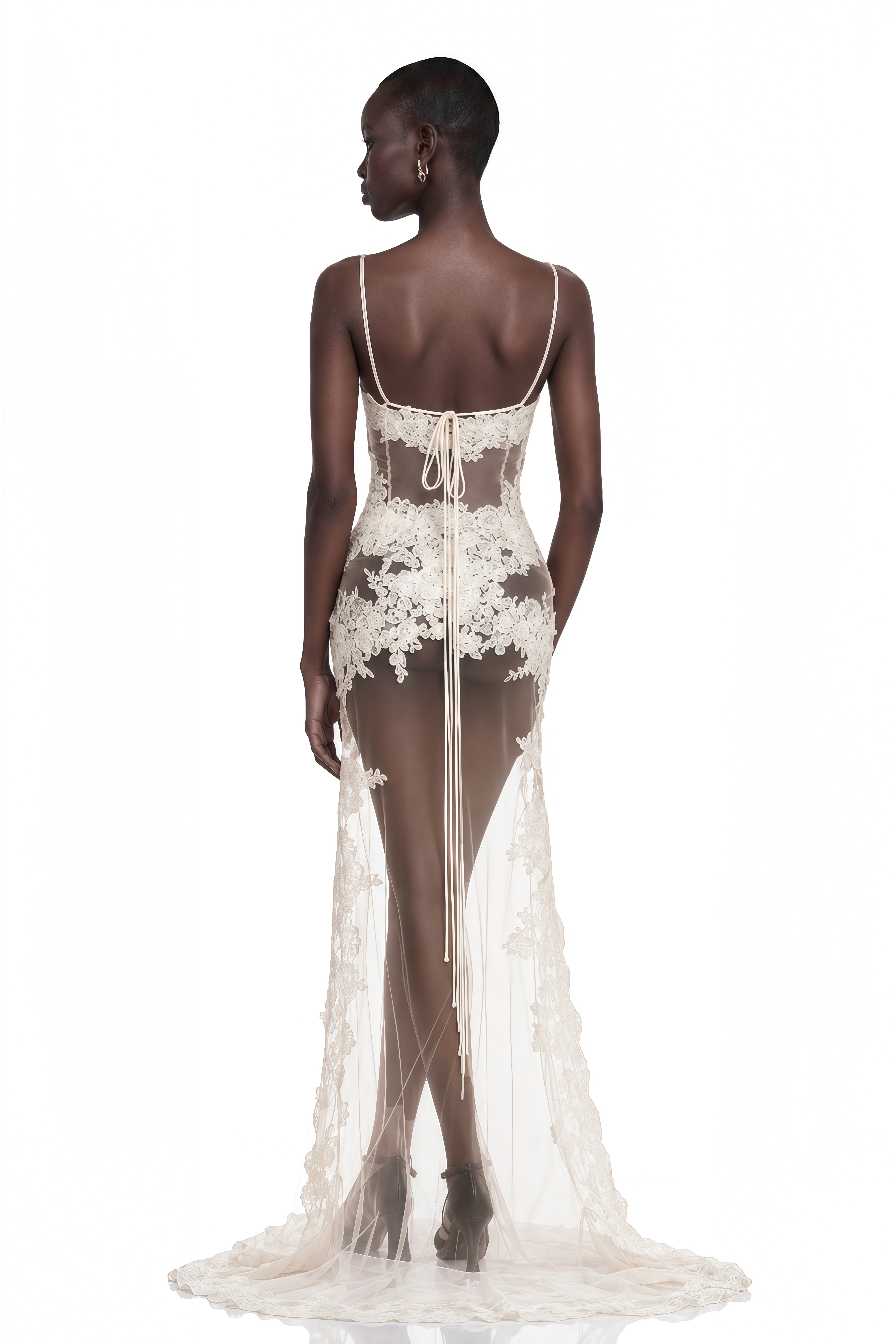 Mieke White Semi-Sheer Lace Maxi Dress
