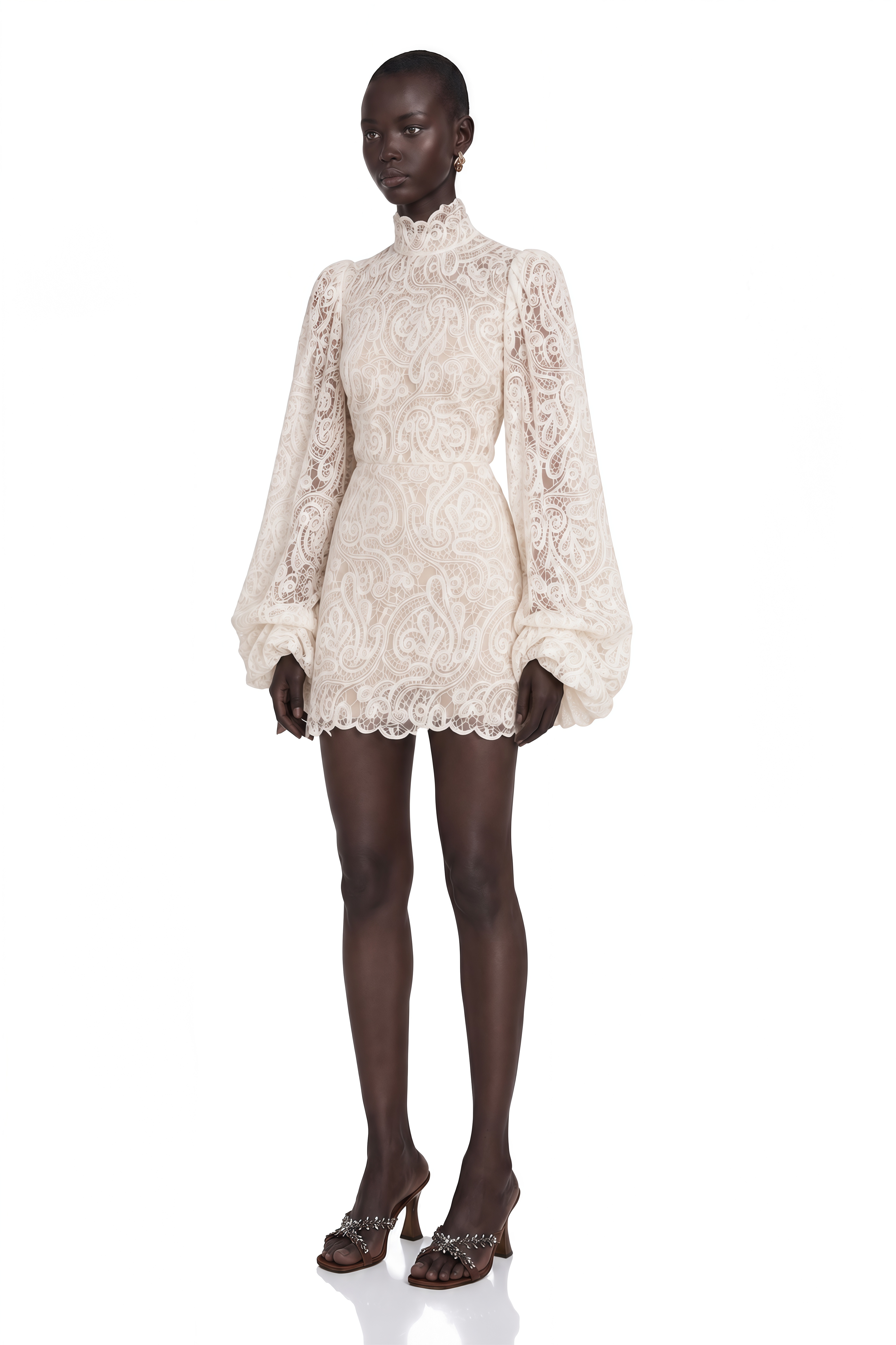 Eulalie Cream White Lace Blouse & Skirt Set