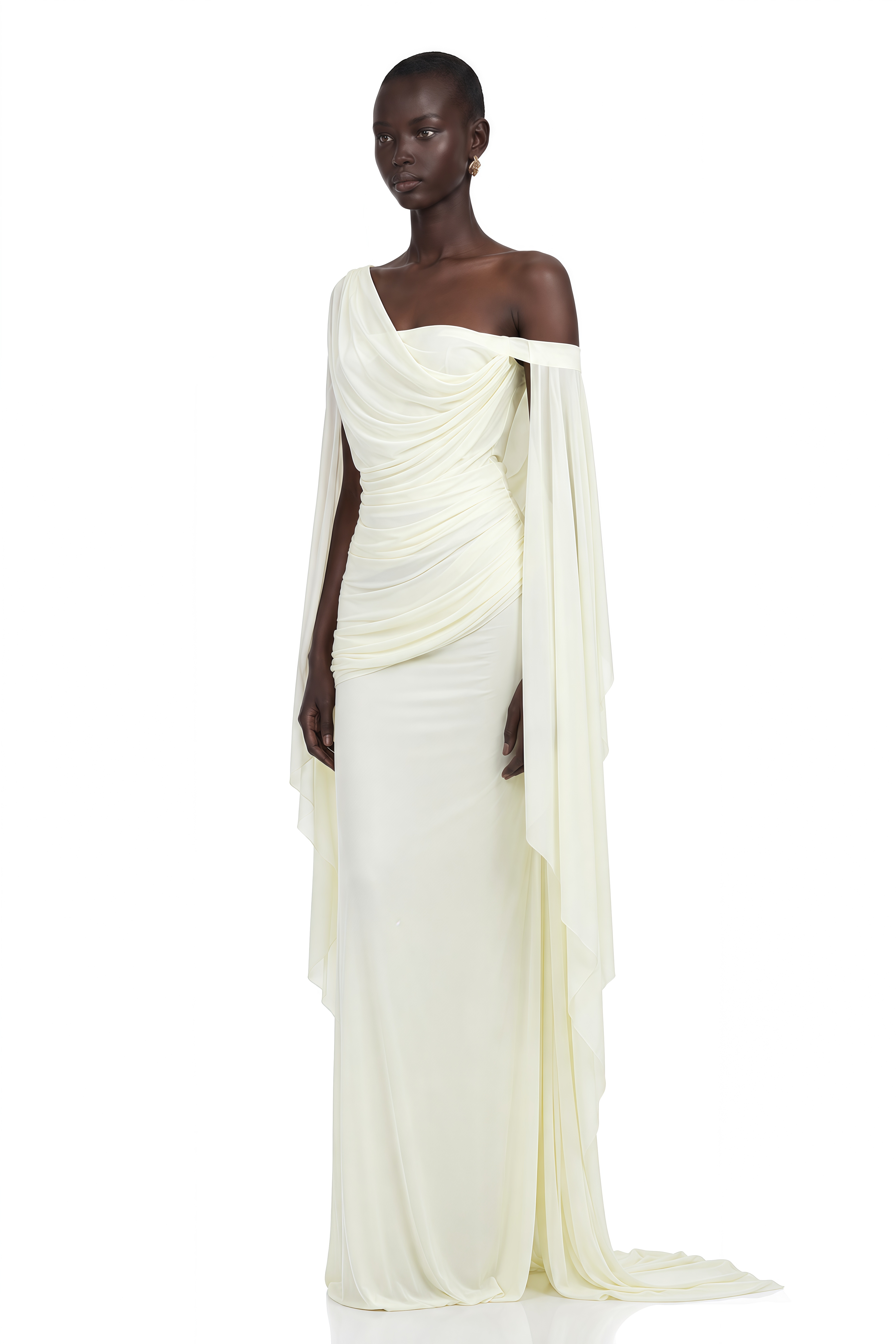 Aurianne White Asymmetrical Draped Maxi Dress