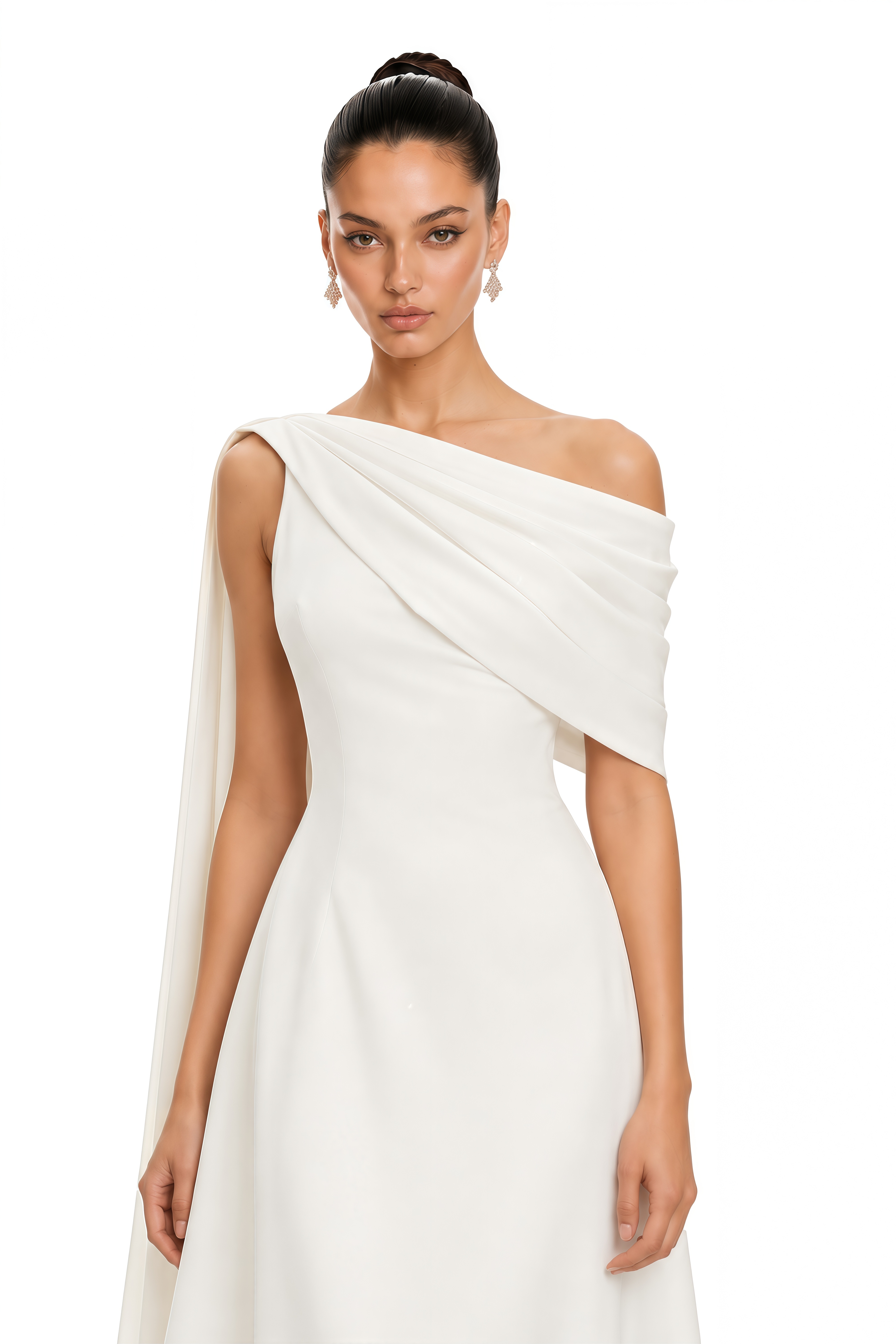 Annabelle White Cape-Design Ribbon Maxi Dress (Without Gloves)