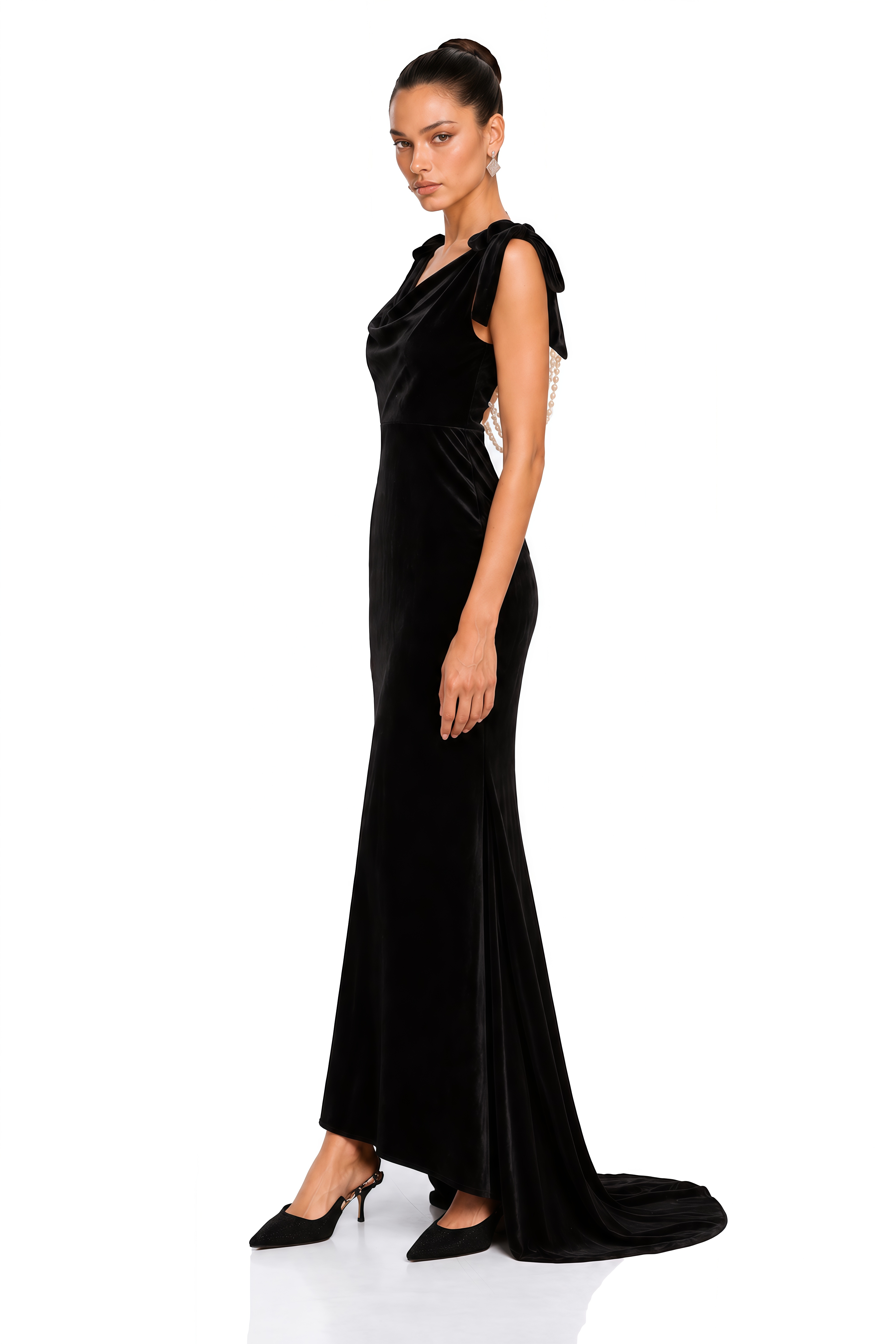 Audrey Embellished Velvet Open-Back Maxi Dress
