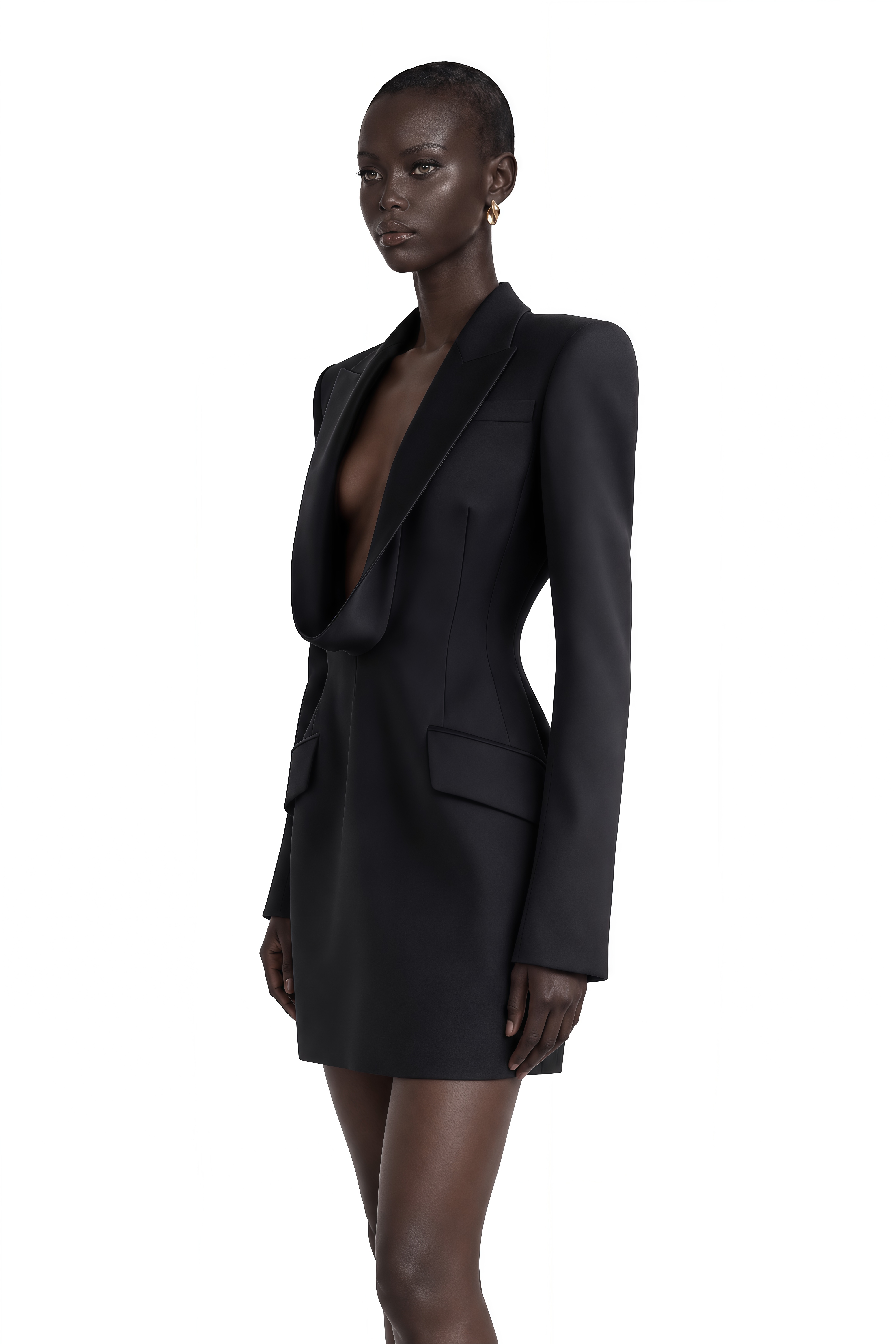 Joséphine V-neck satin-collared mini dress