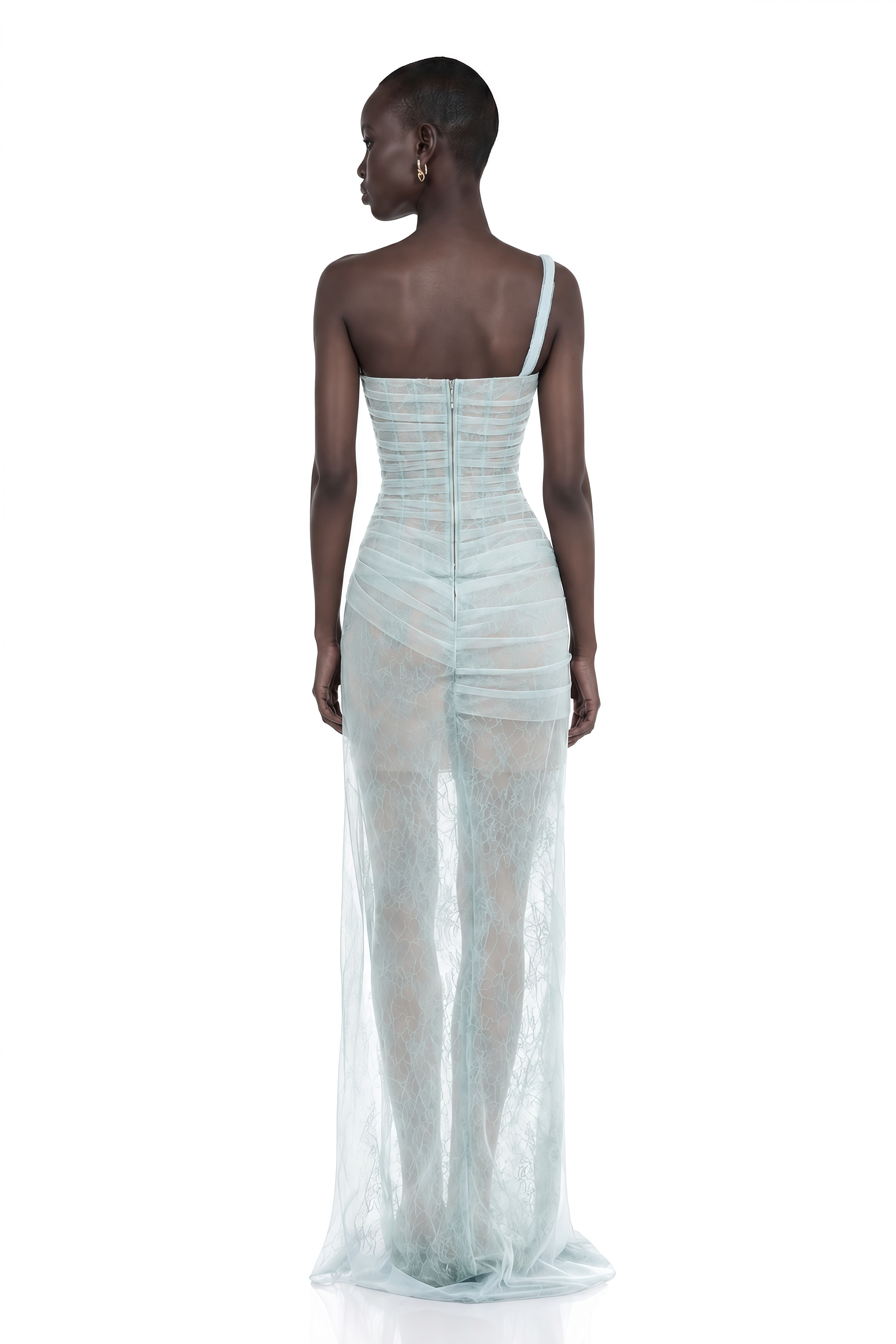 Juno Blue Pleated Mesh Midi Dress