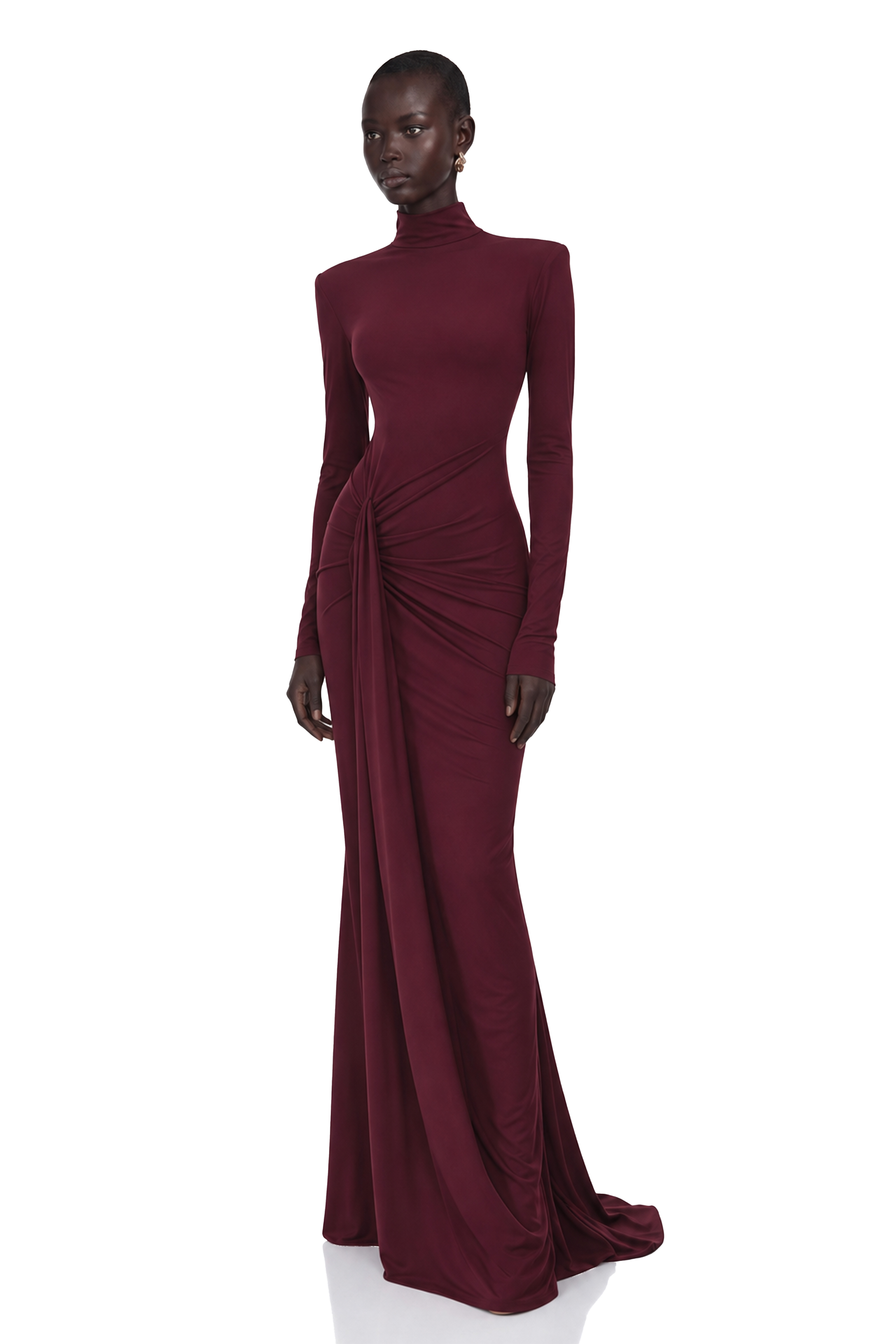 Neve Red High Neck Twist Knot Maxi Dress