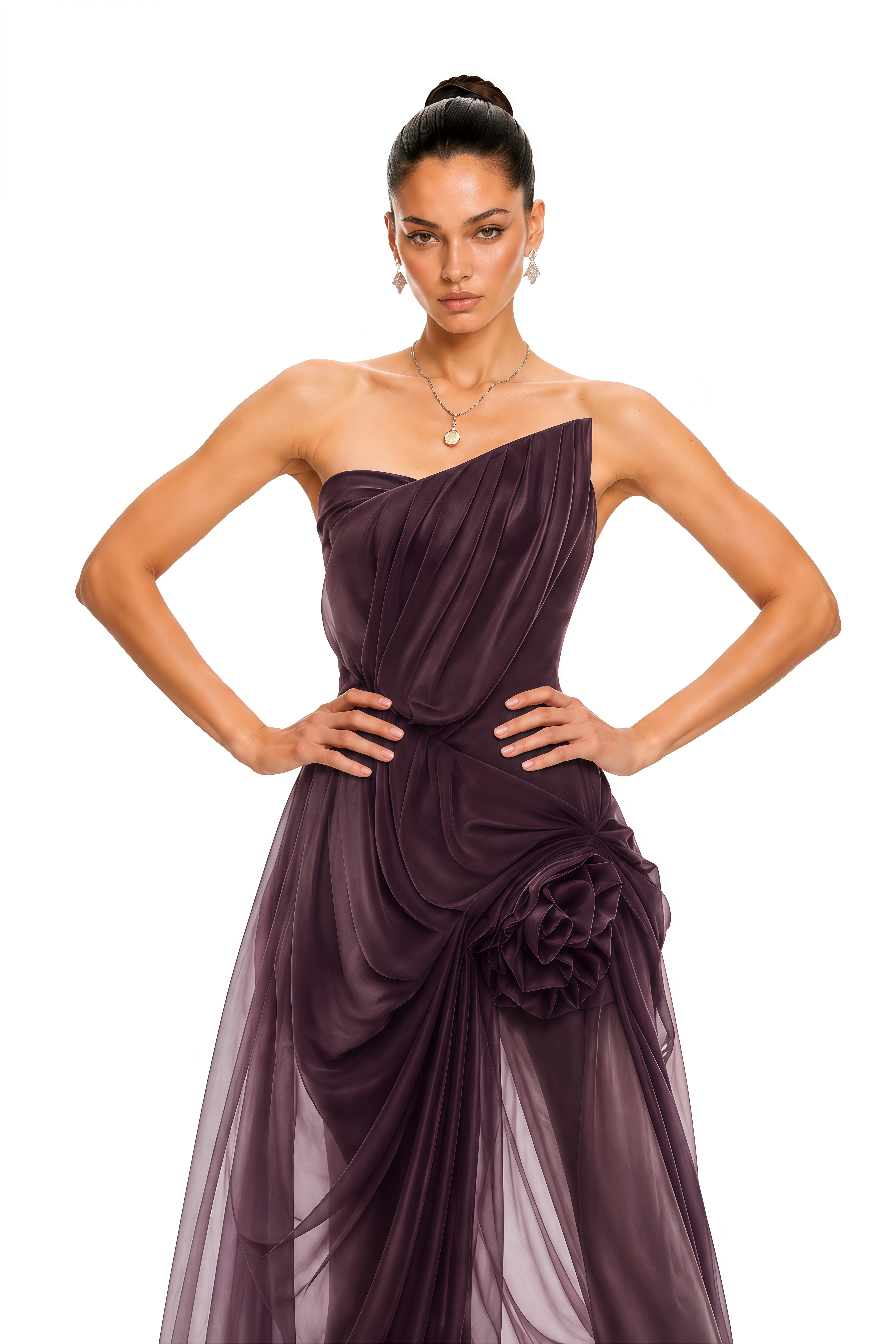 Yelyzaveta Purple Asymmetrical Maxi Dress with 3D Petals
