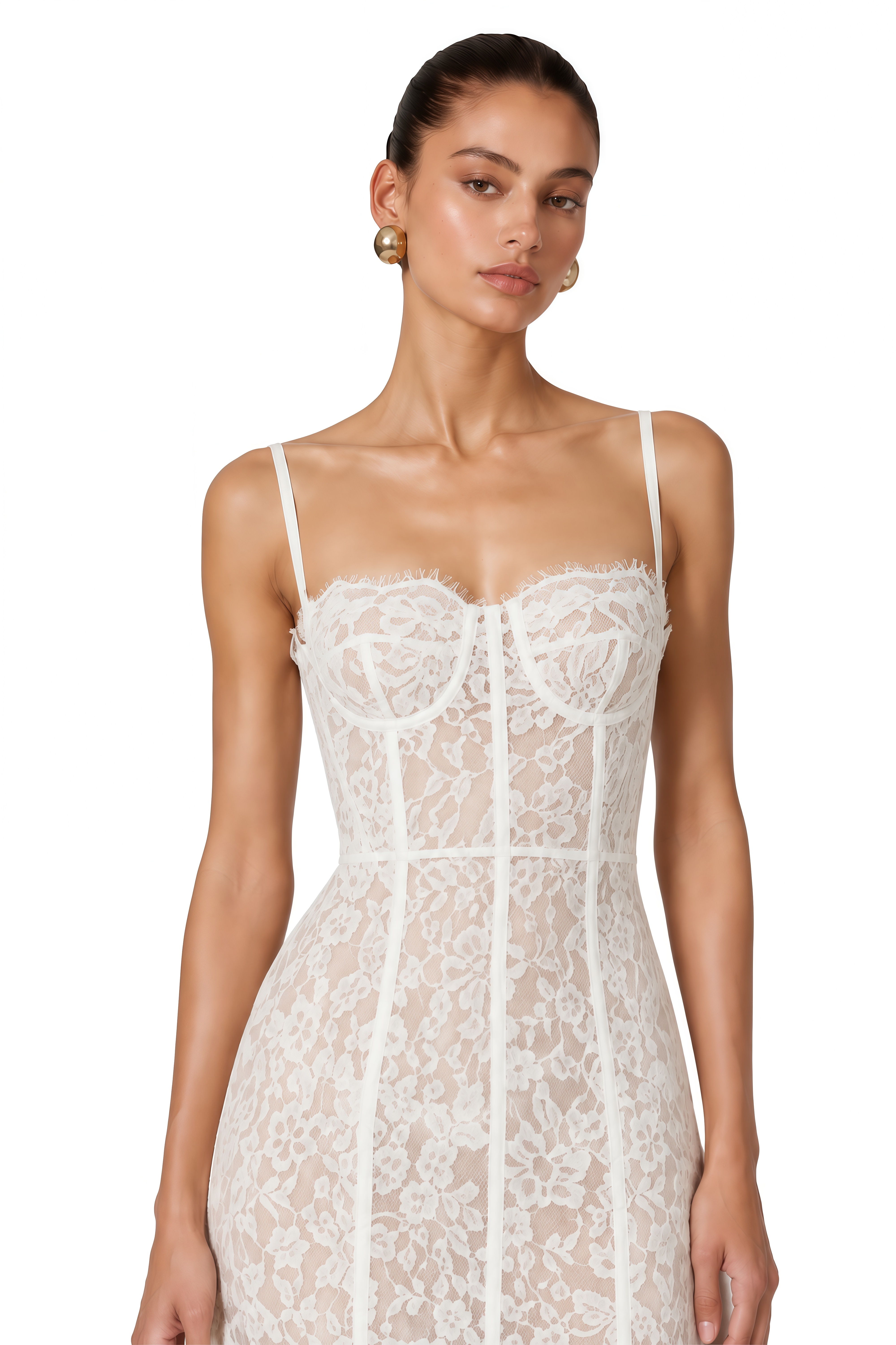 Giorgia White Floral Lace Corset Maxi Dress