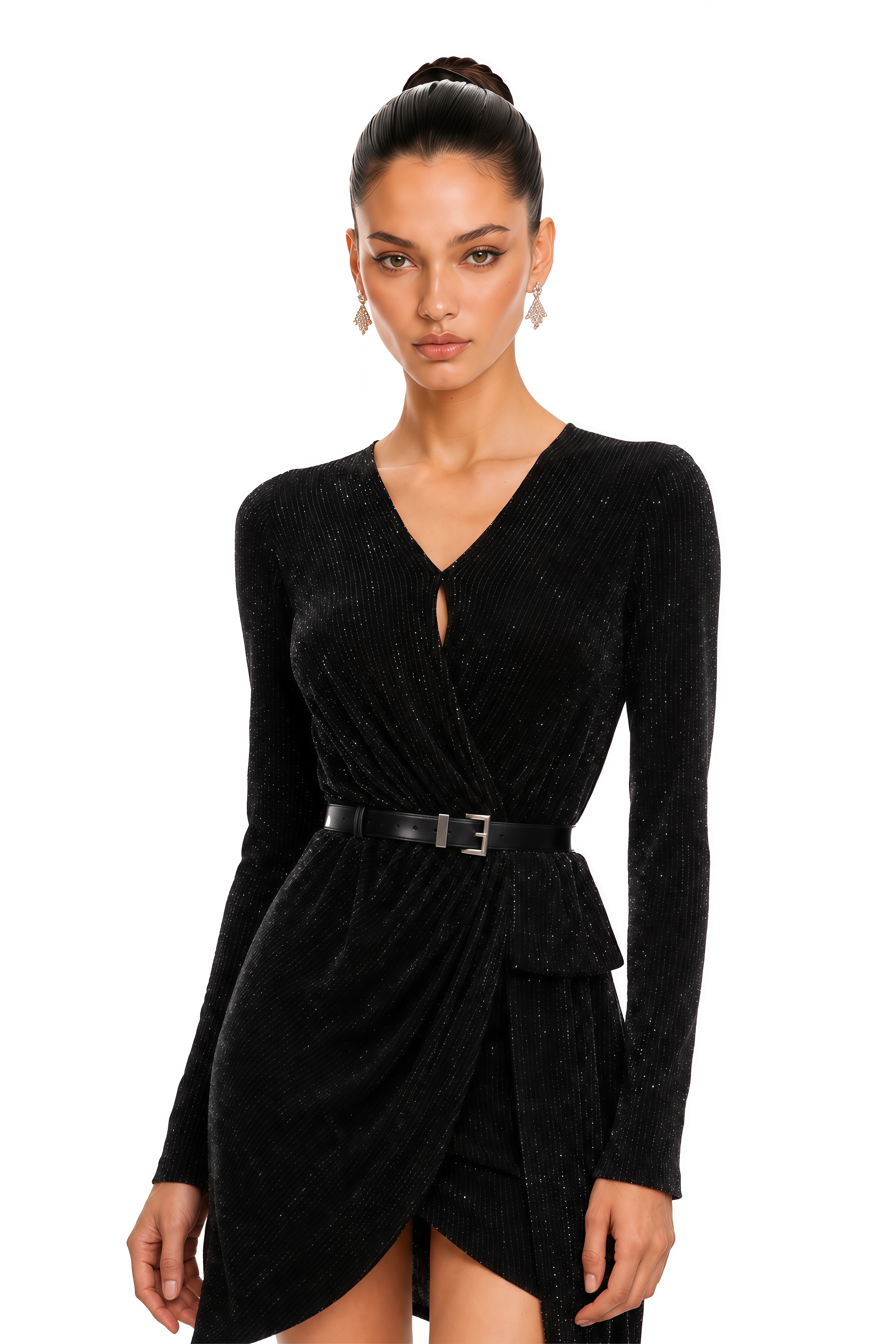 Betsy Black Asymmetrical Gathered Wrap Mini Dress
