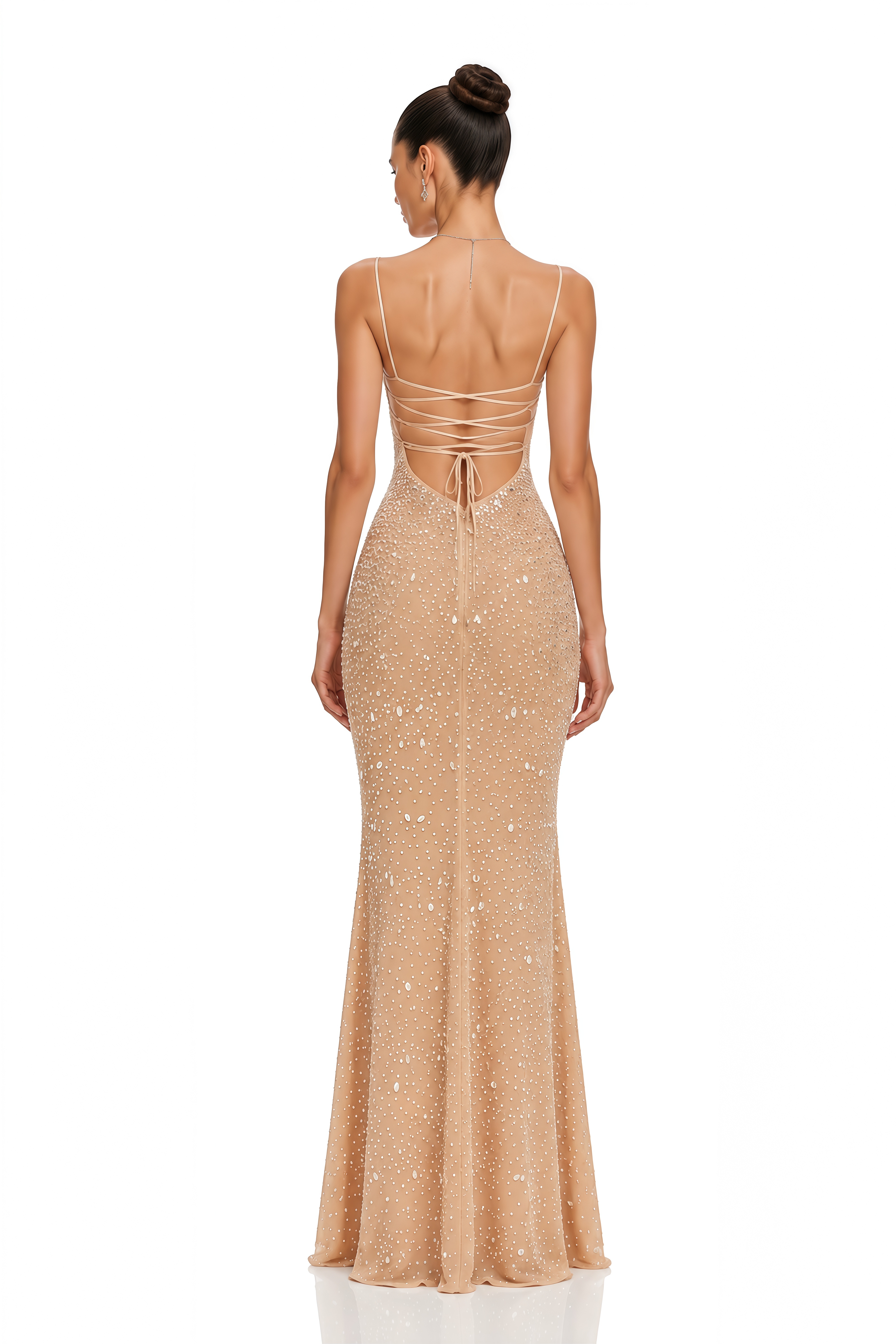 Ottilie Neutral Open Back Embellished Maxi Dress