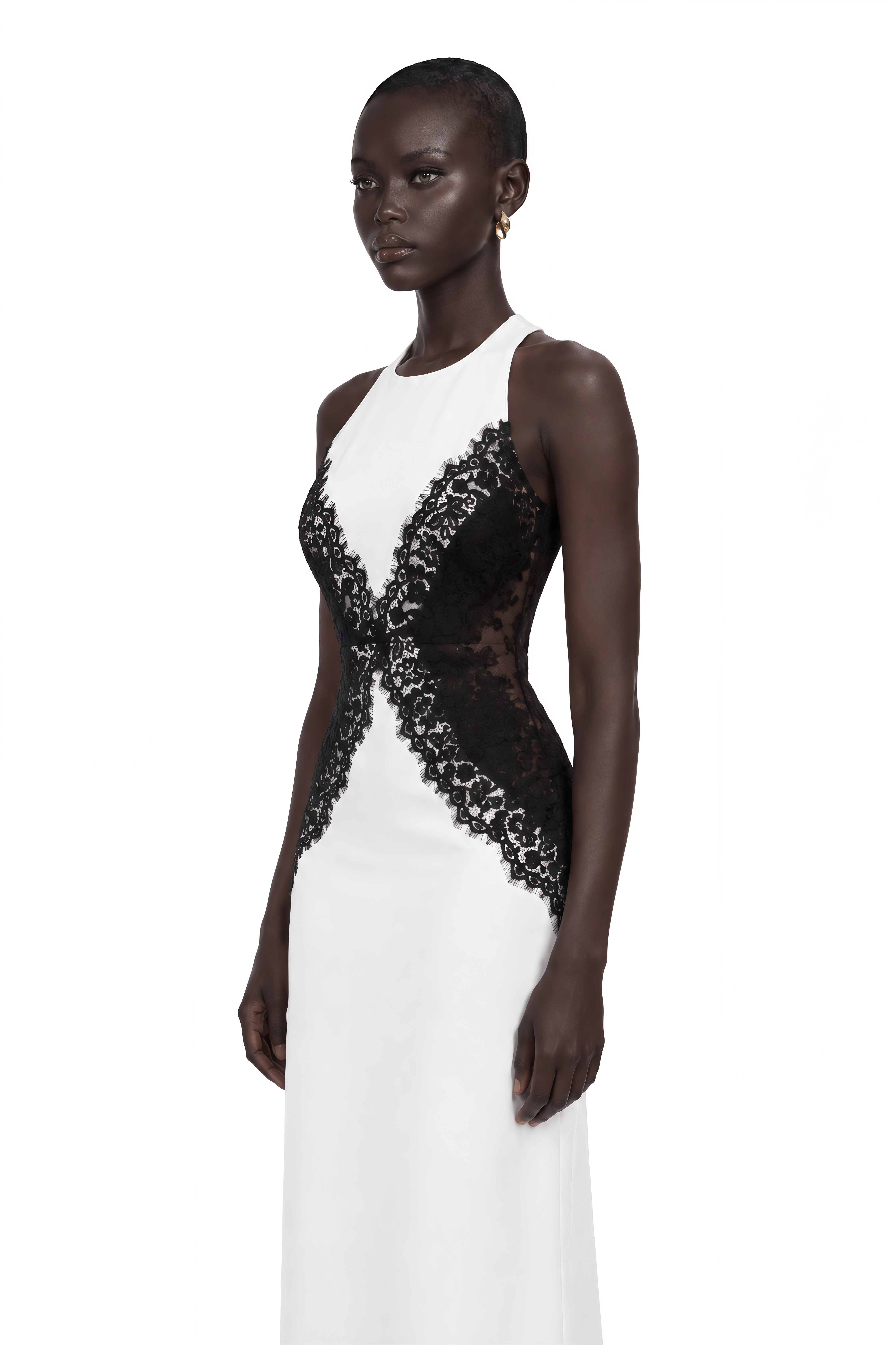 Ilaria White Halterneck Lace Panel Maxi Dress