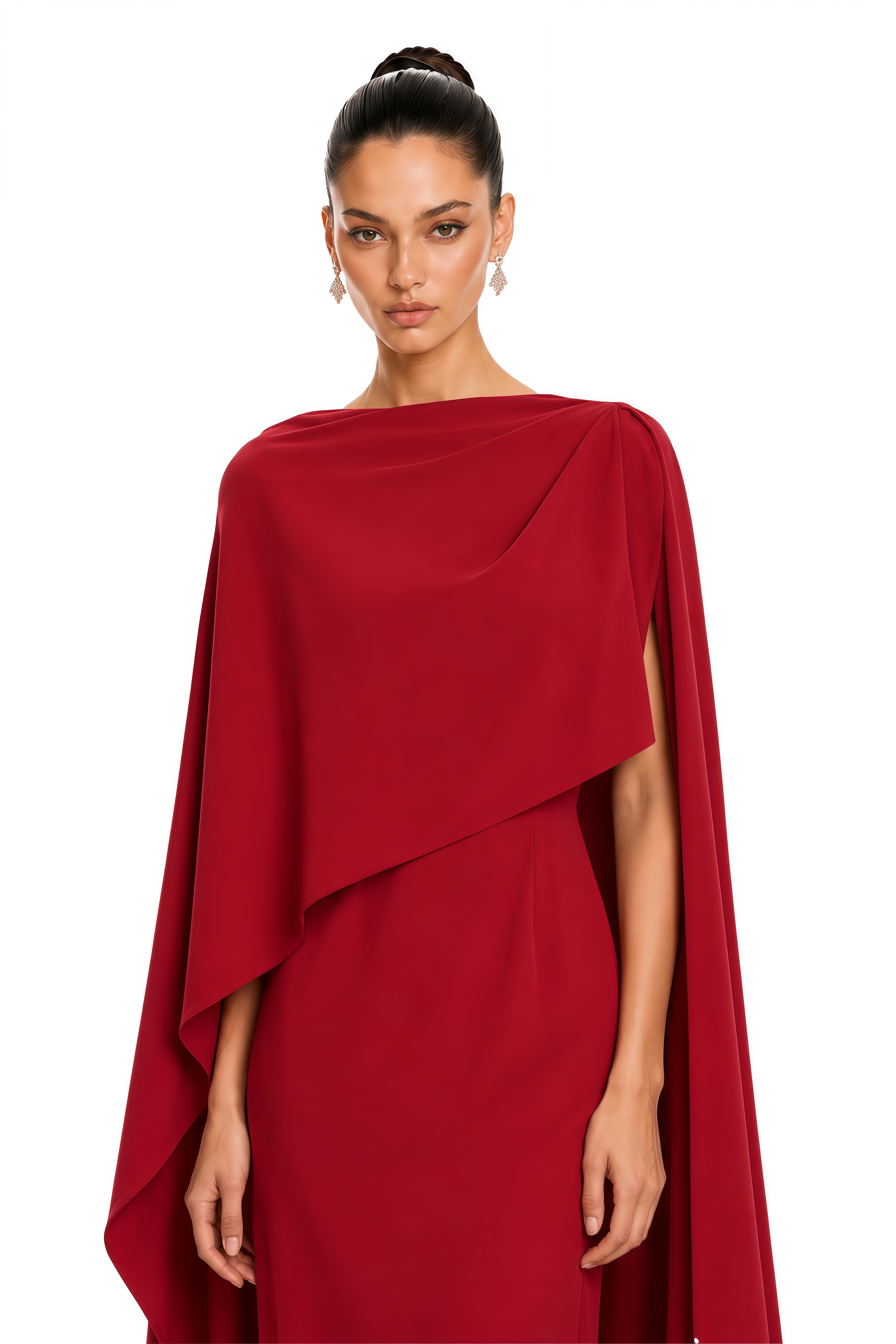 Zinhle Red Draped Cape Maxi Dress