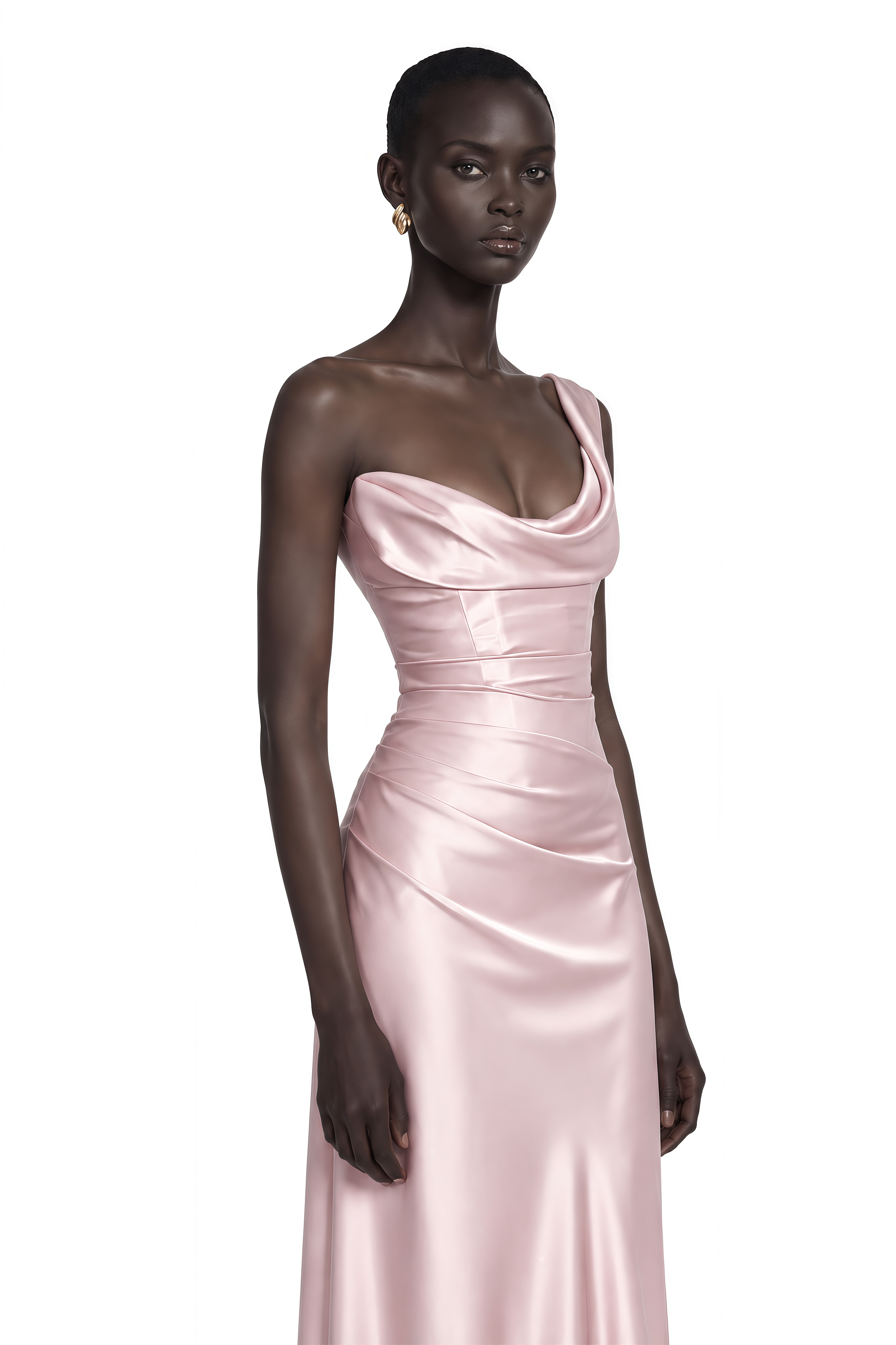 Hannah Pink One Shoulder Satin Maxi Dress