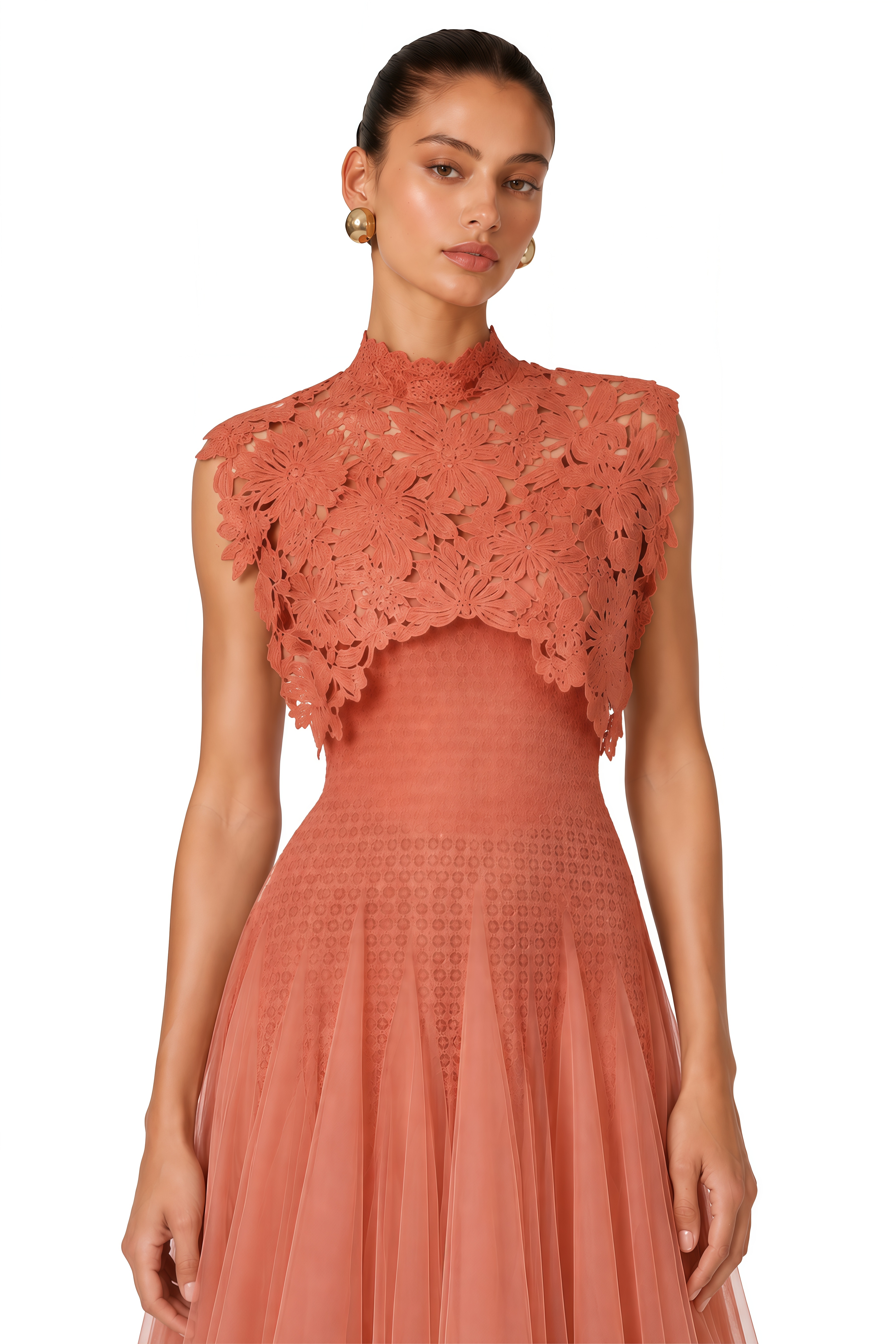 Margaret Orange Floral Crochet Midi Dress
