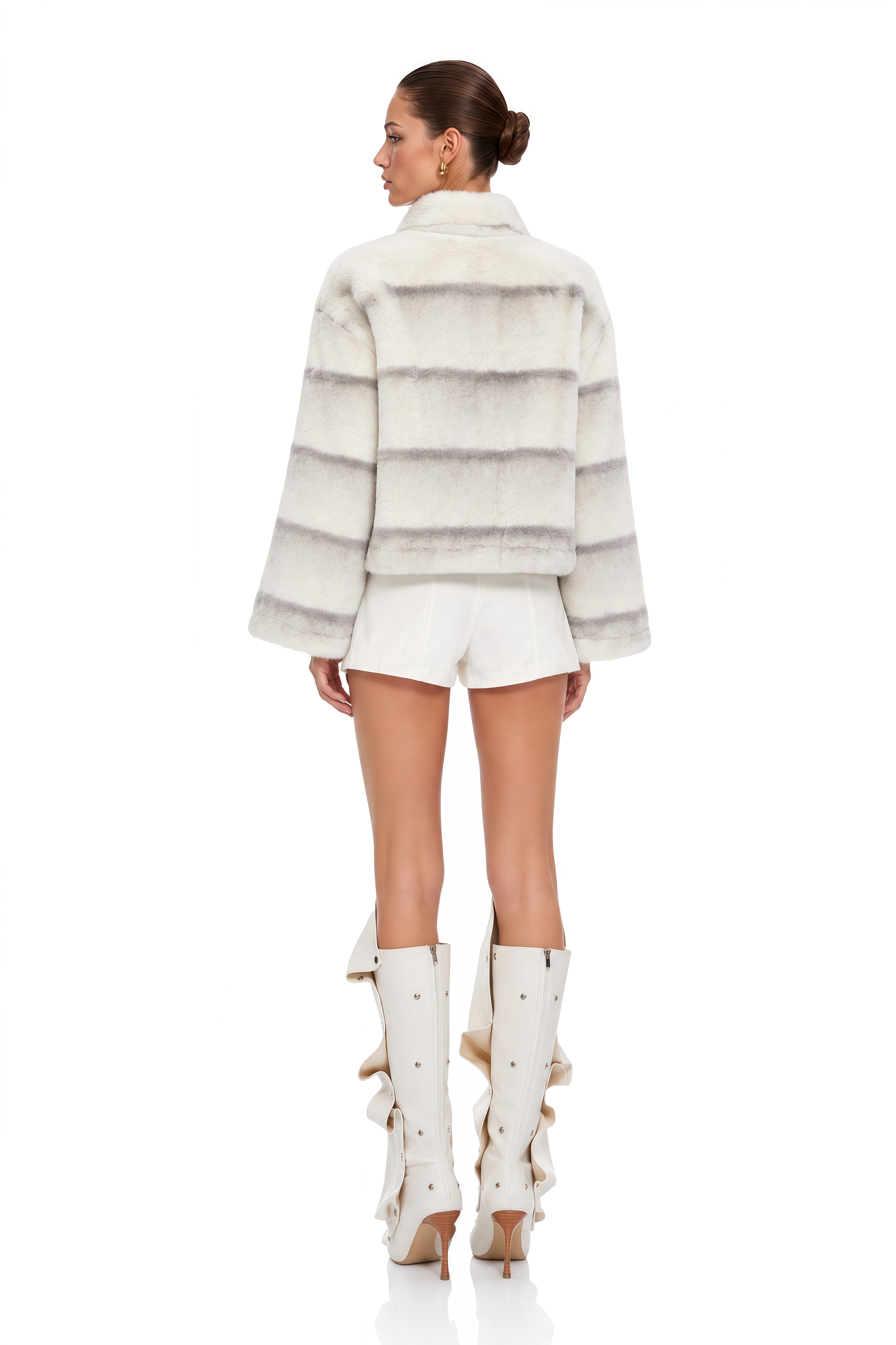 Alina White Gradient Faux Fur Short Coat