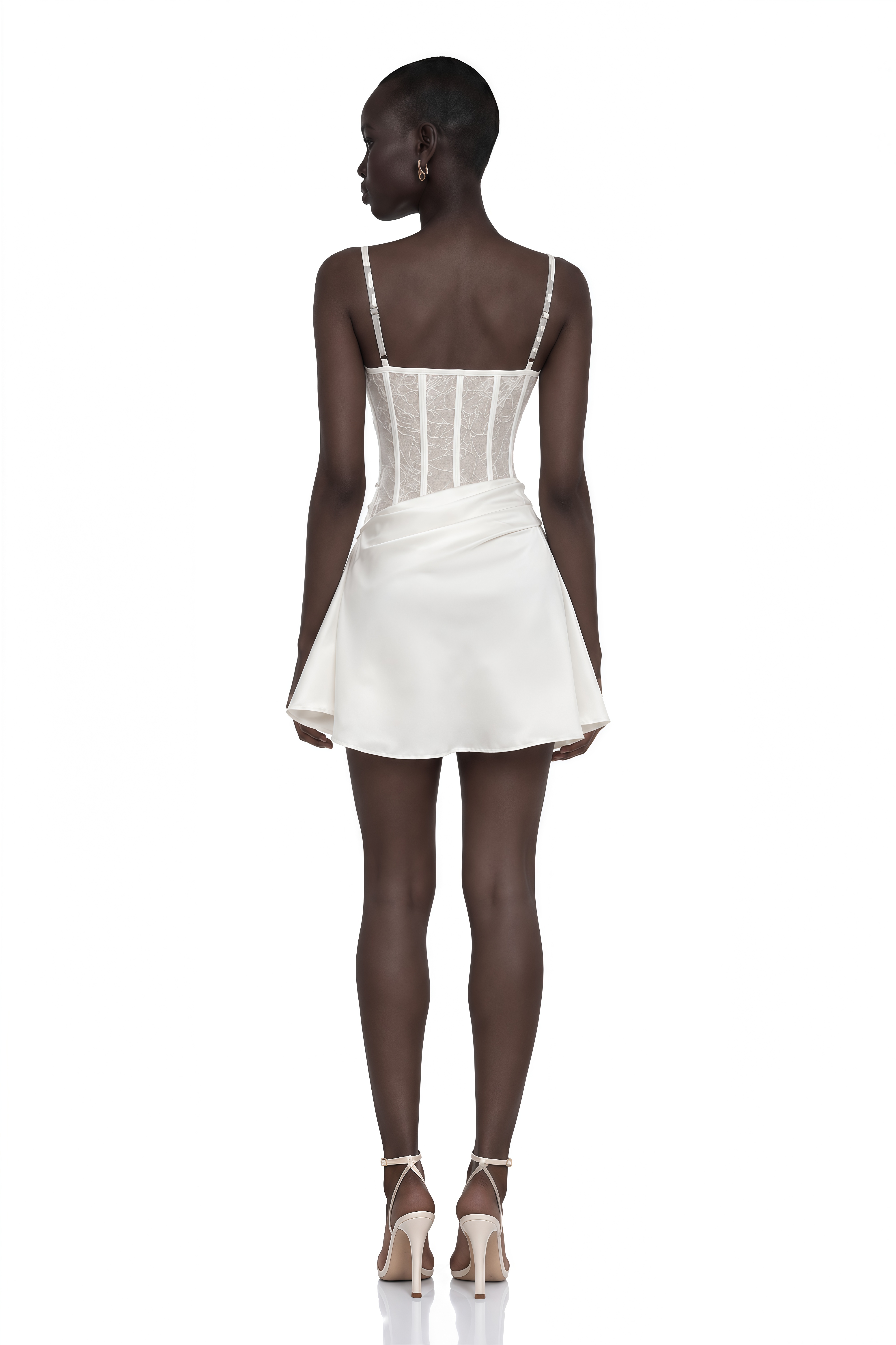 Eufrosina White Bodycon Mini Dress with Lace Panels
