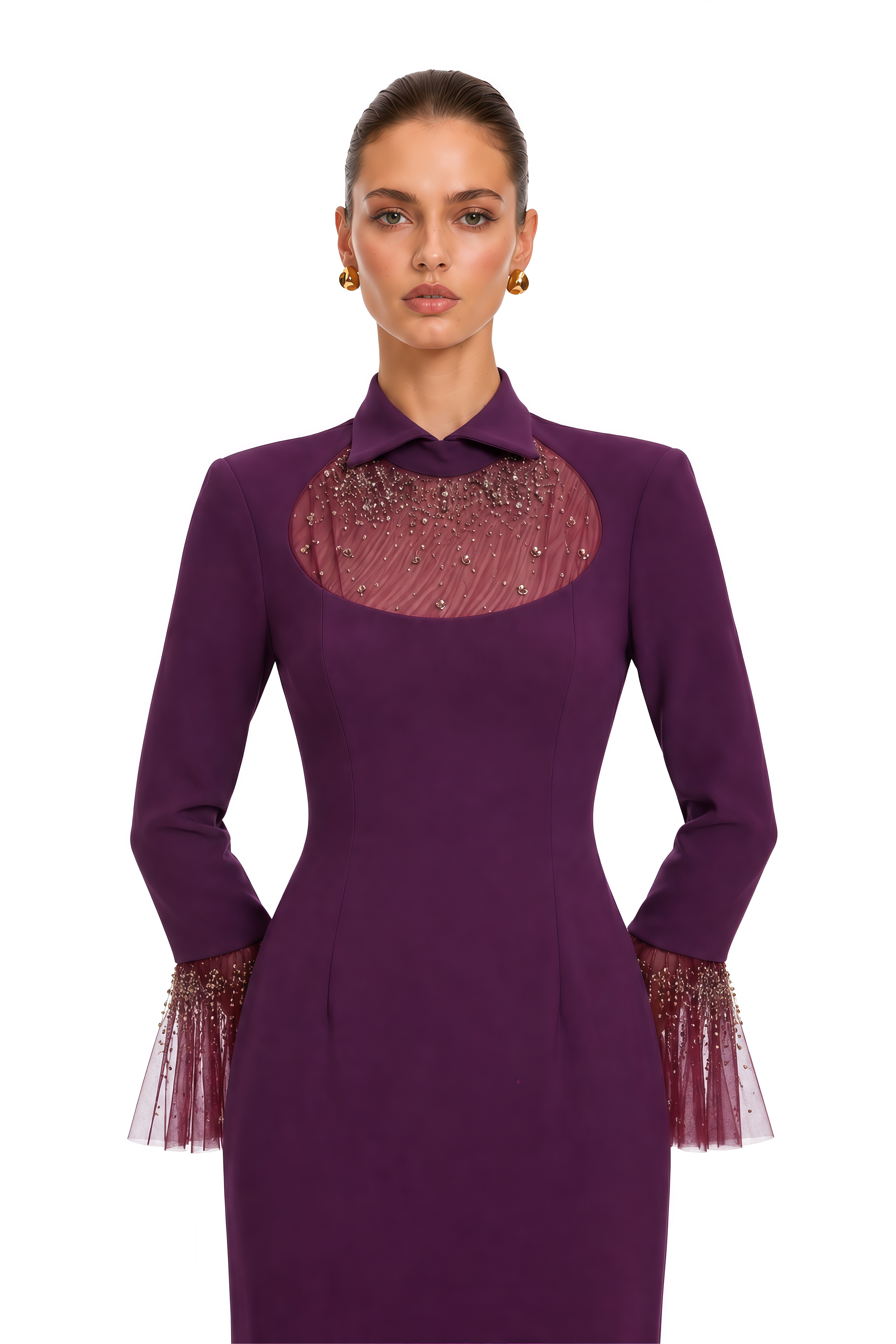 Berenice Purple Embellished Tulle Maxi Dress
