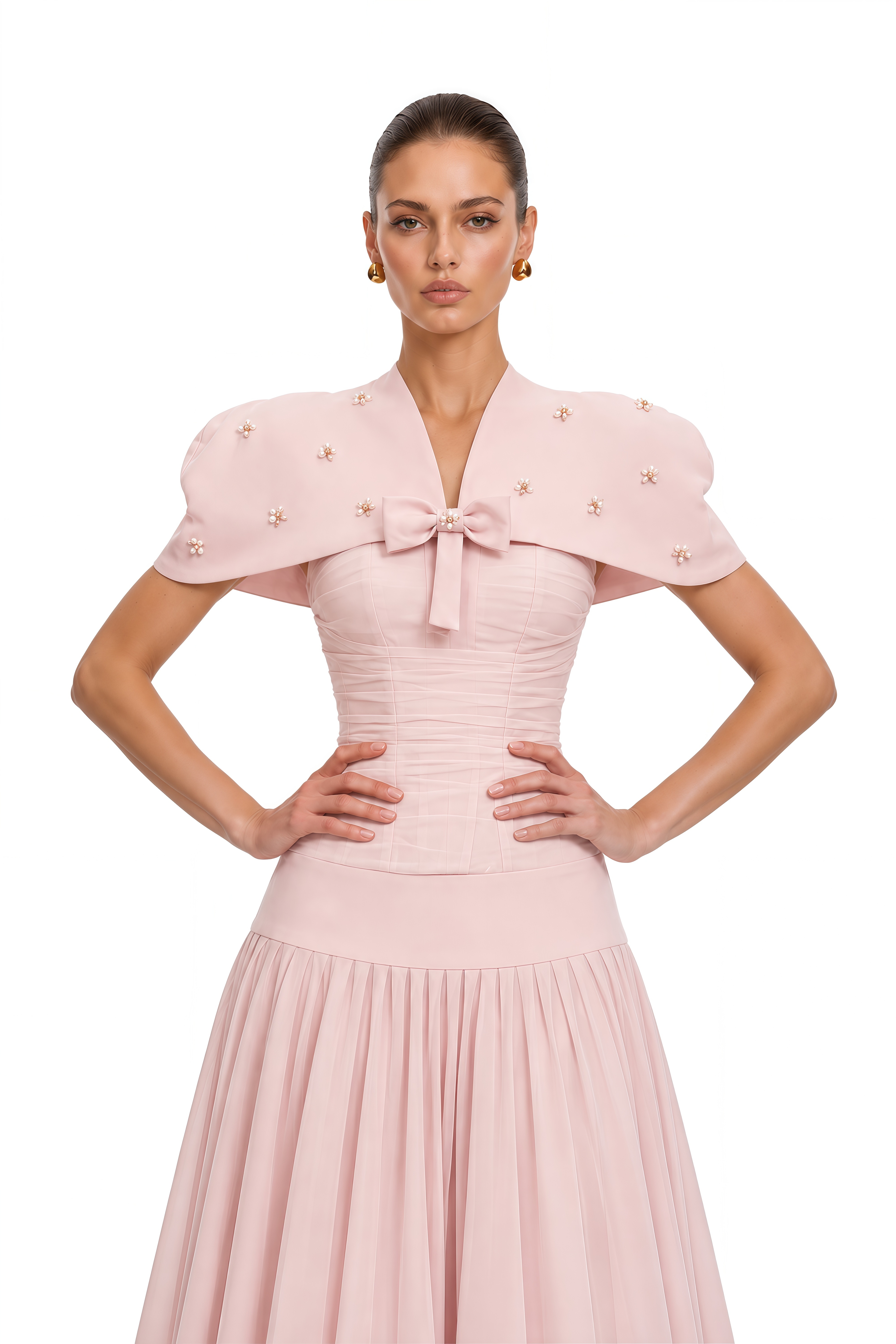 Priscille Pink Shawl & Corset Top & Pleated Skirt Set