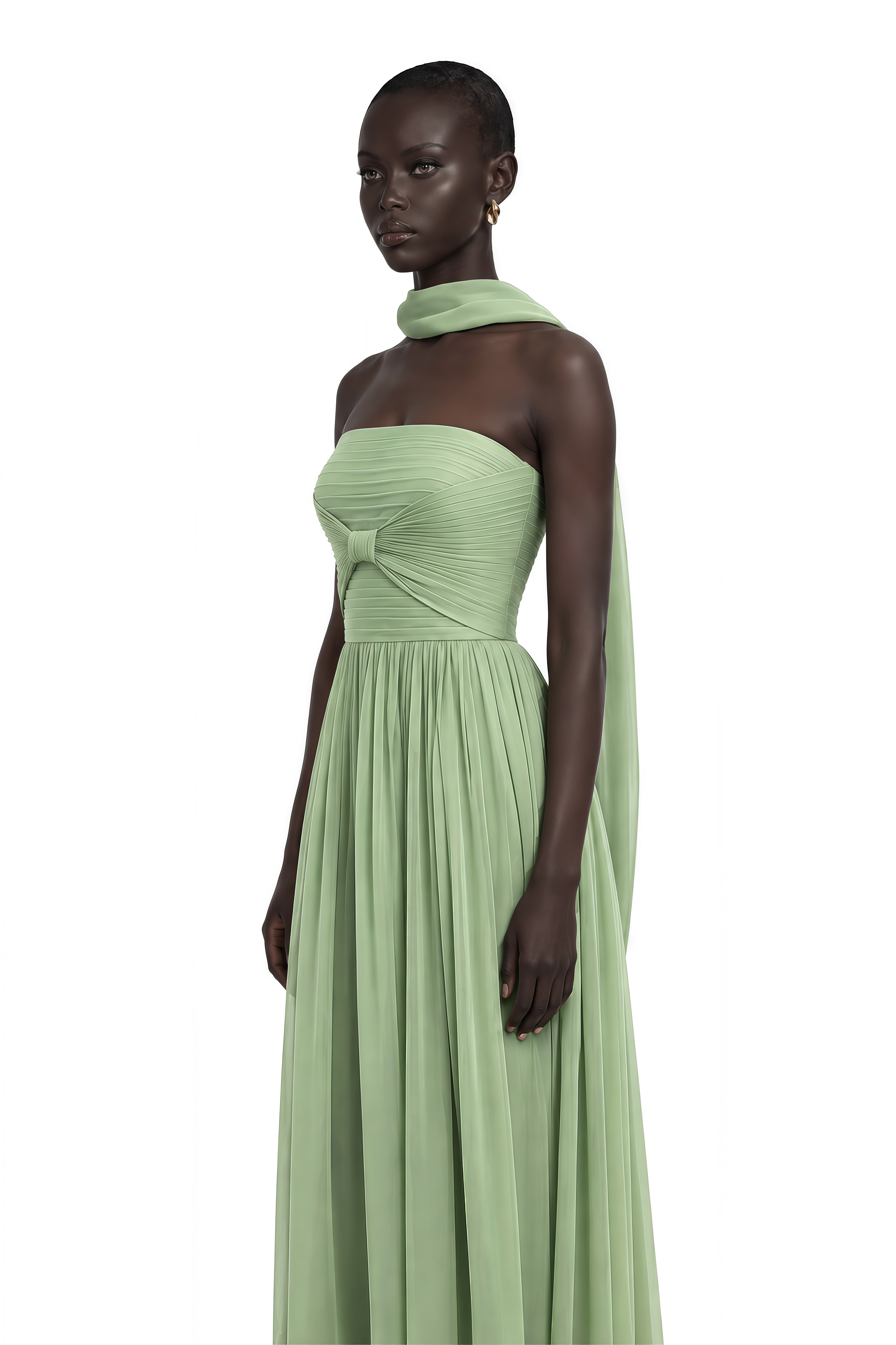 Taylor Sage Green Off Shoulder Pleated Maxi Dress