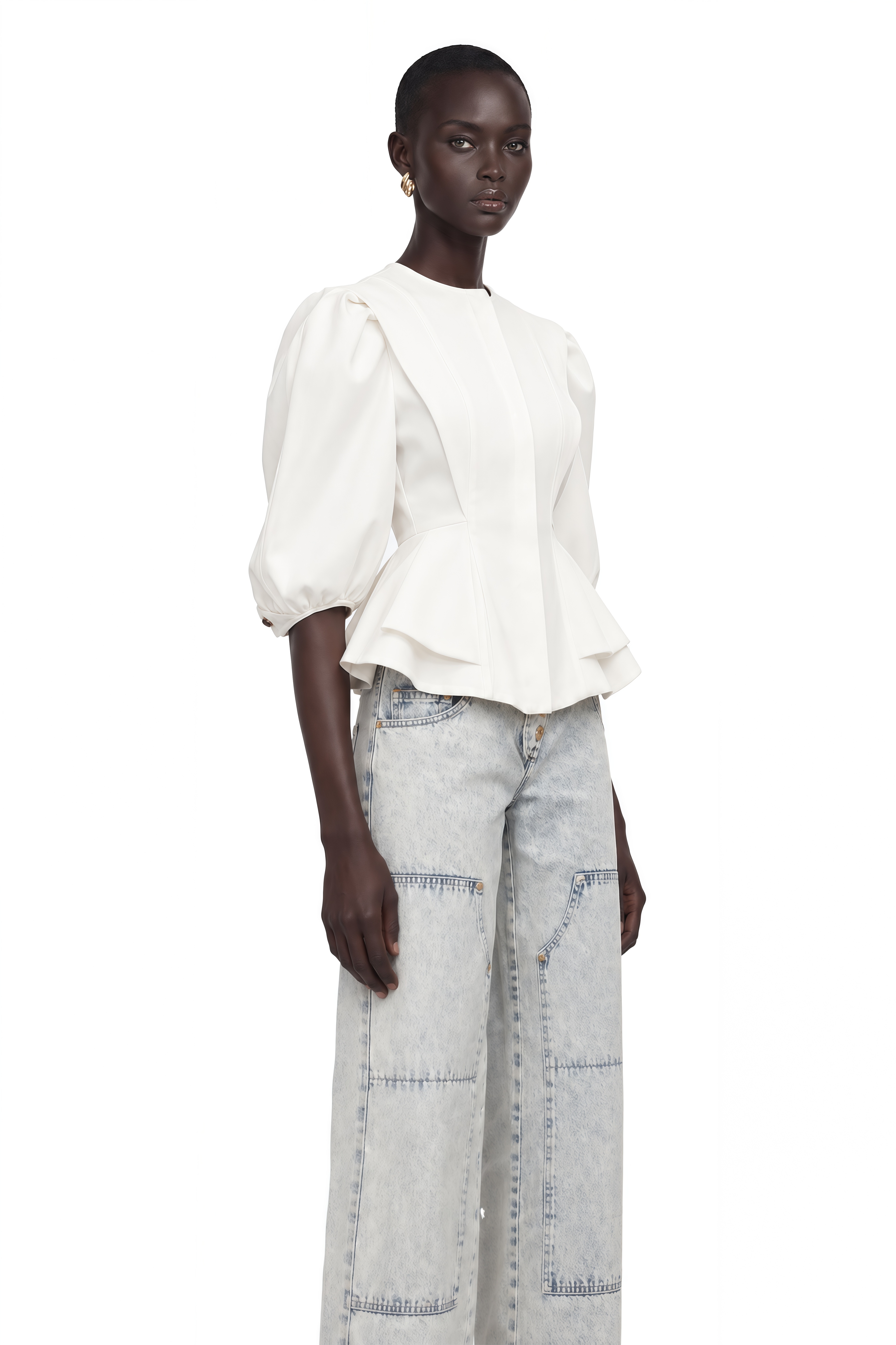 Gwenaëlle White Peplum Waist Blouse