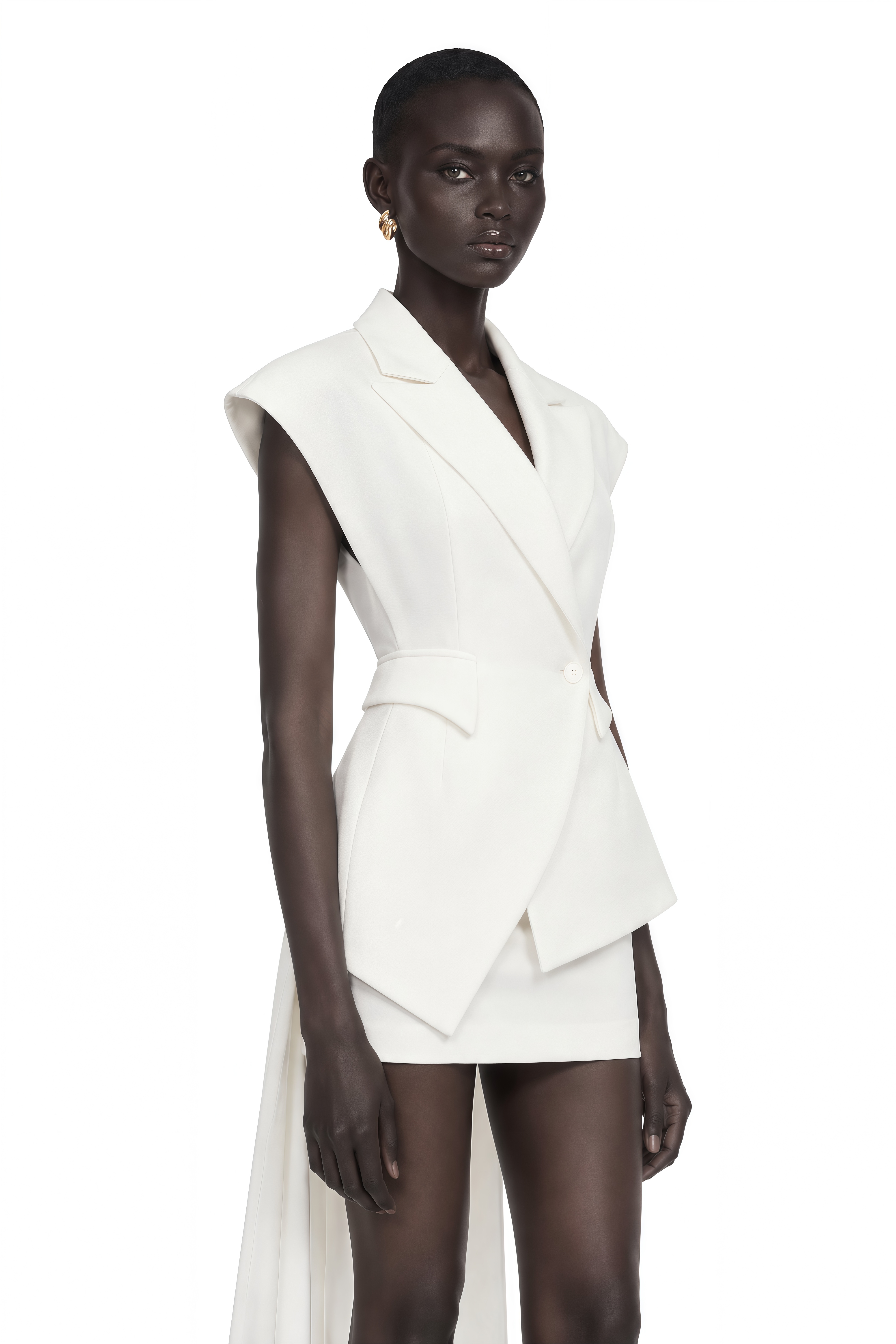 Grace White Asymmetrical Blazer & Skirt Set