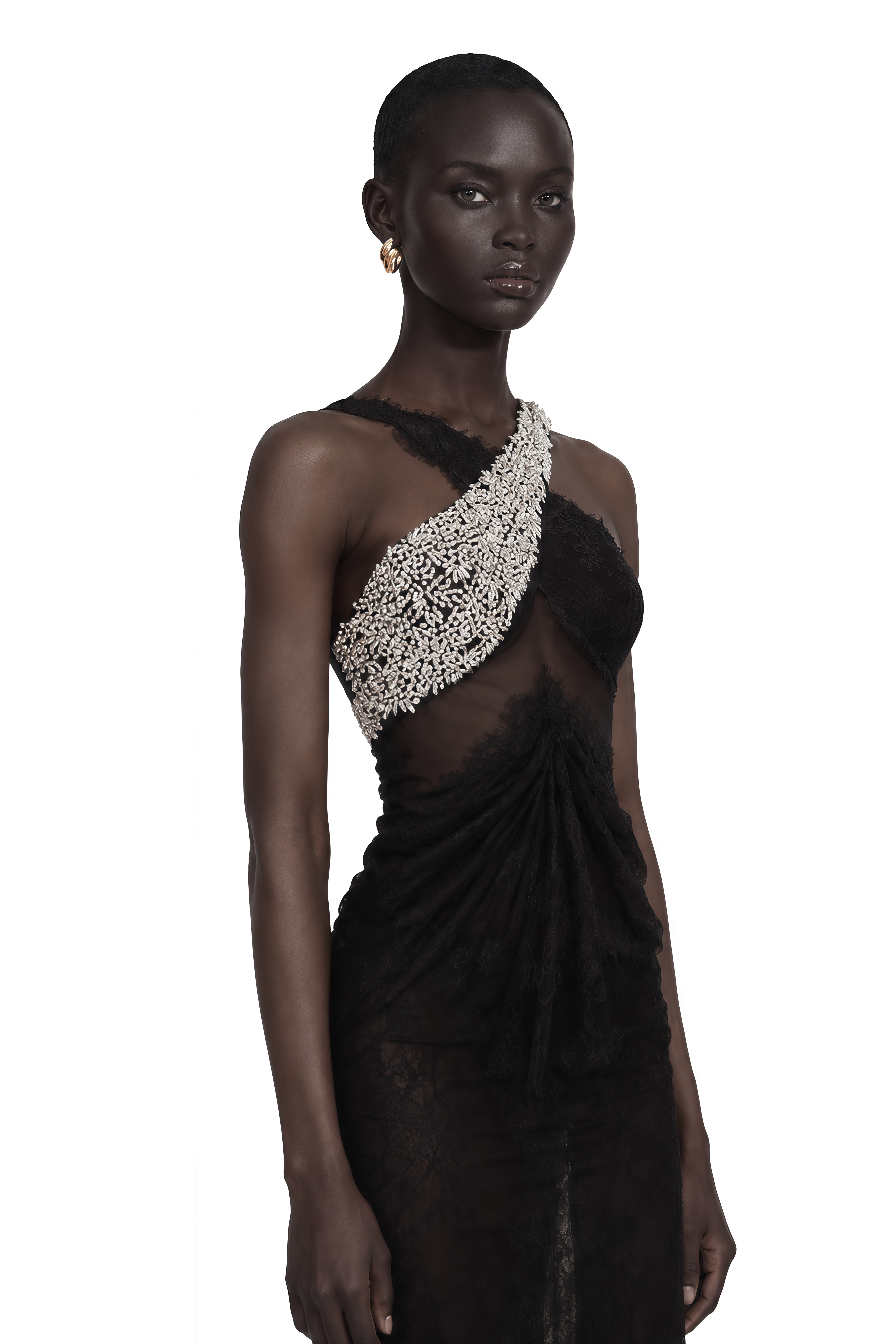 Irène Black Crossover Crystal-Embellished Maxi Dress