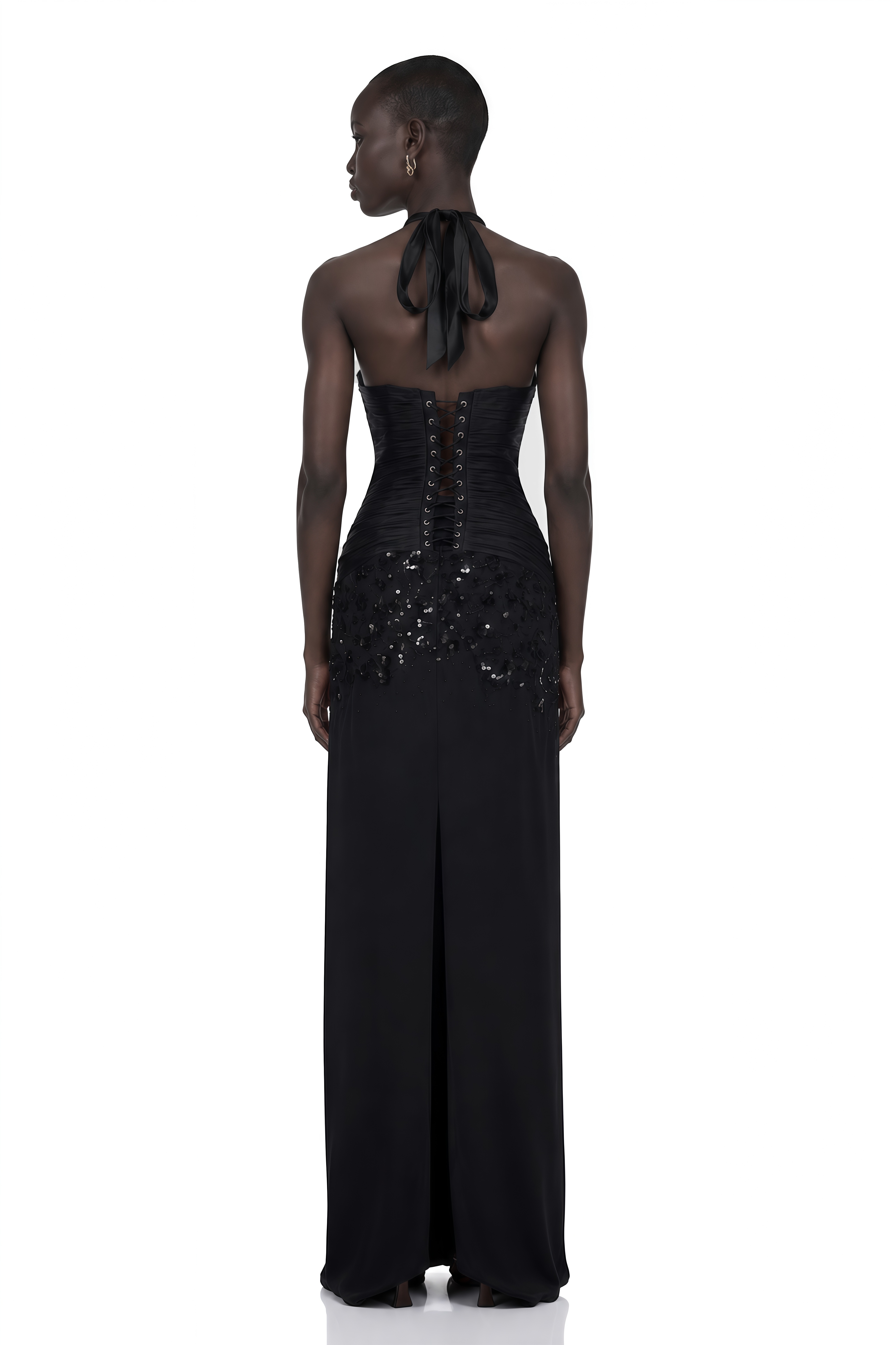 Siphokazi Black Halterneck Embellished Corset Maxi Gown