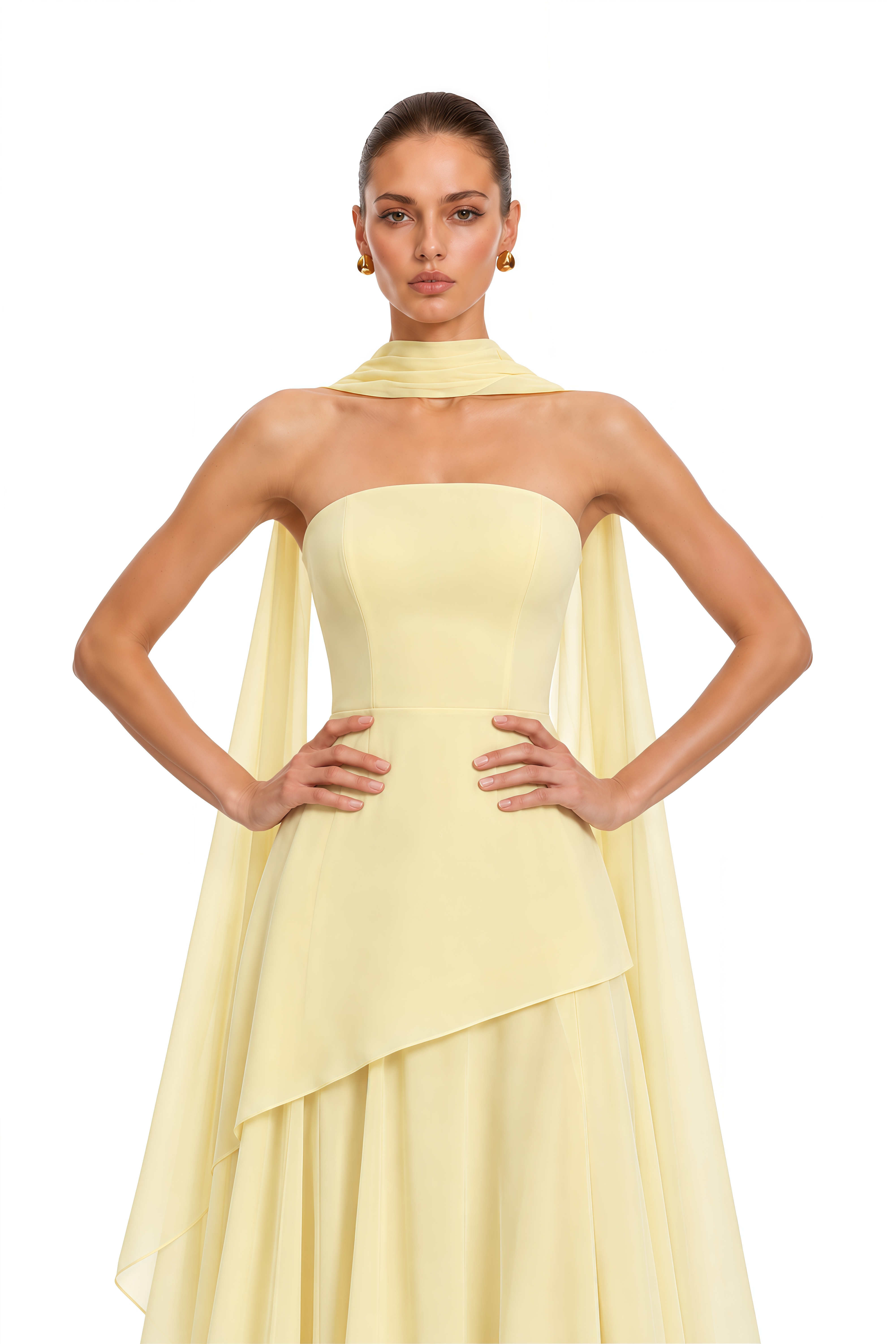 Solène Yellow Off-Shoulder Ruched Maxi Gown