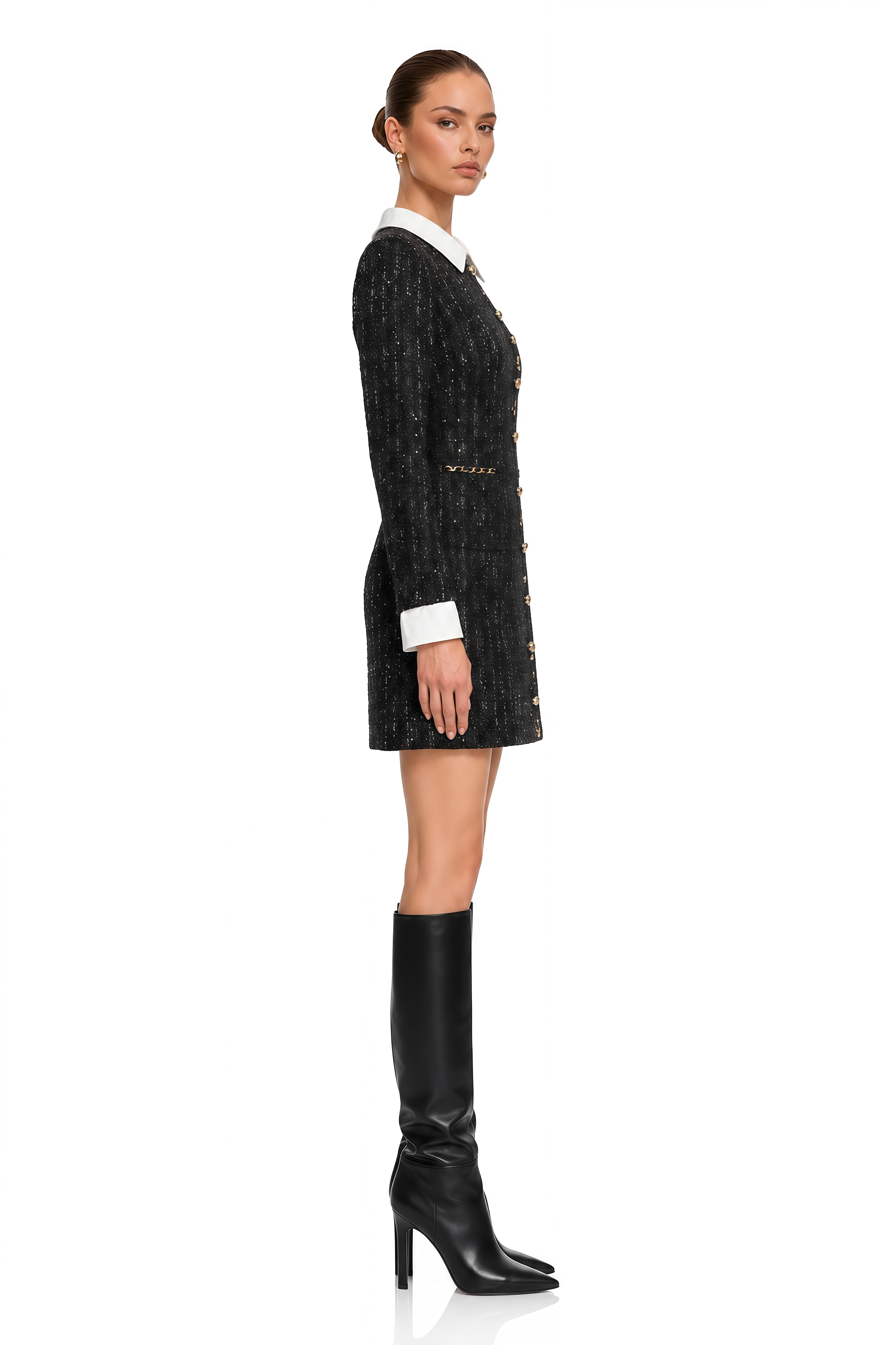 Audrey Black Sequin Paneled Tweed Mini Dress