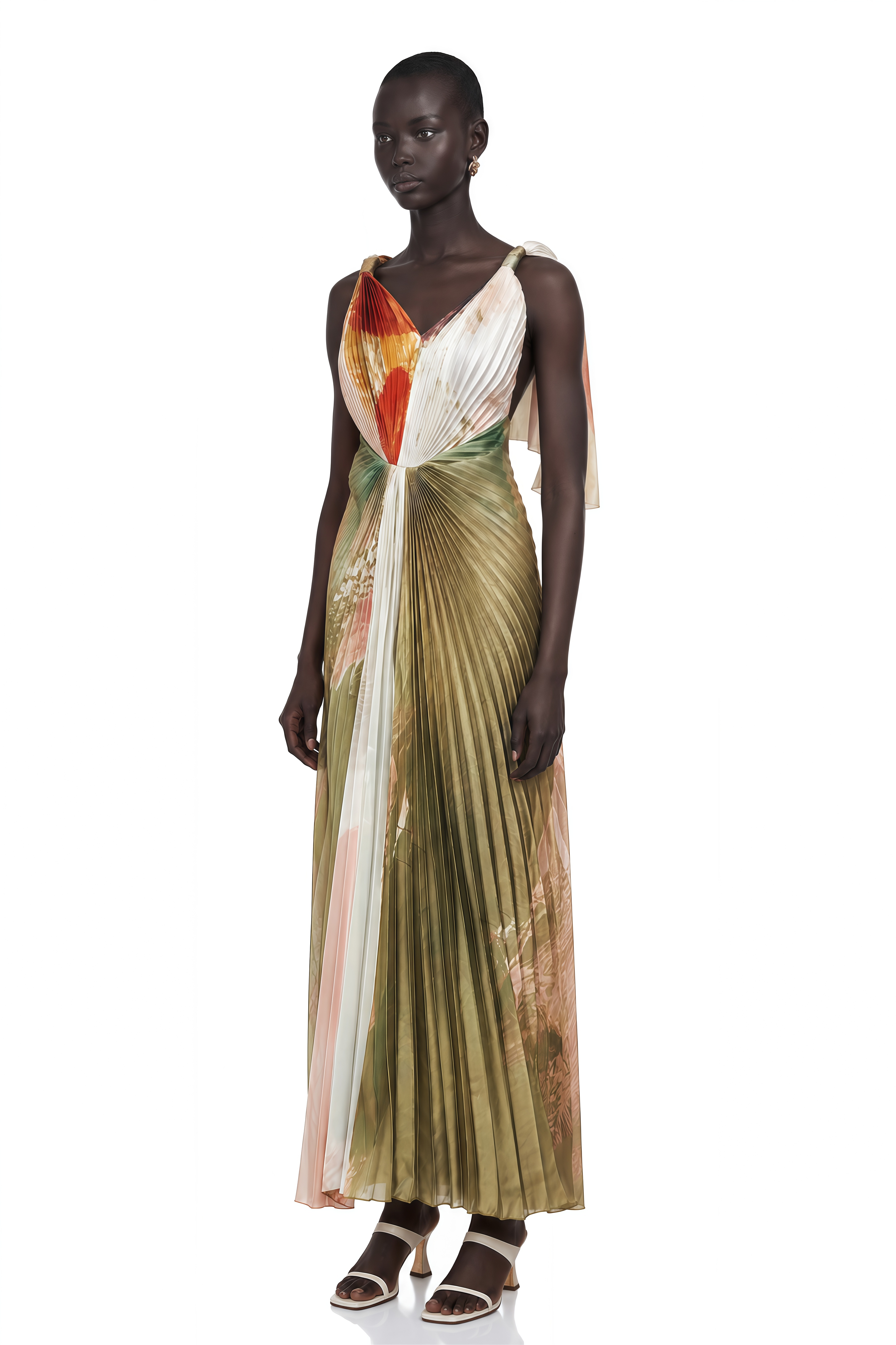 Giulia Green Smudged Graffiti Satin Maxi Dress